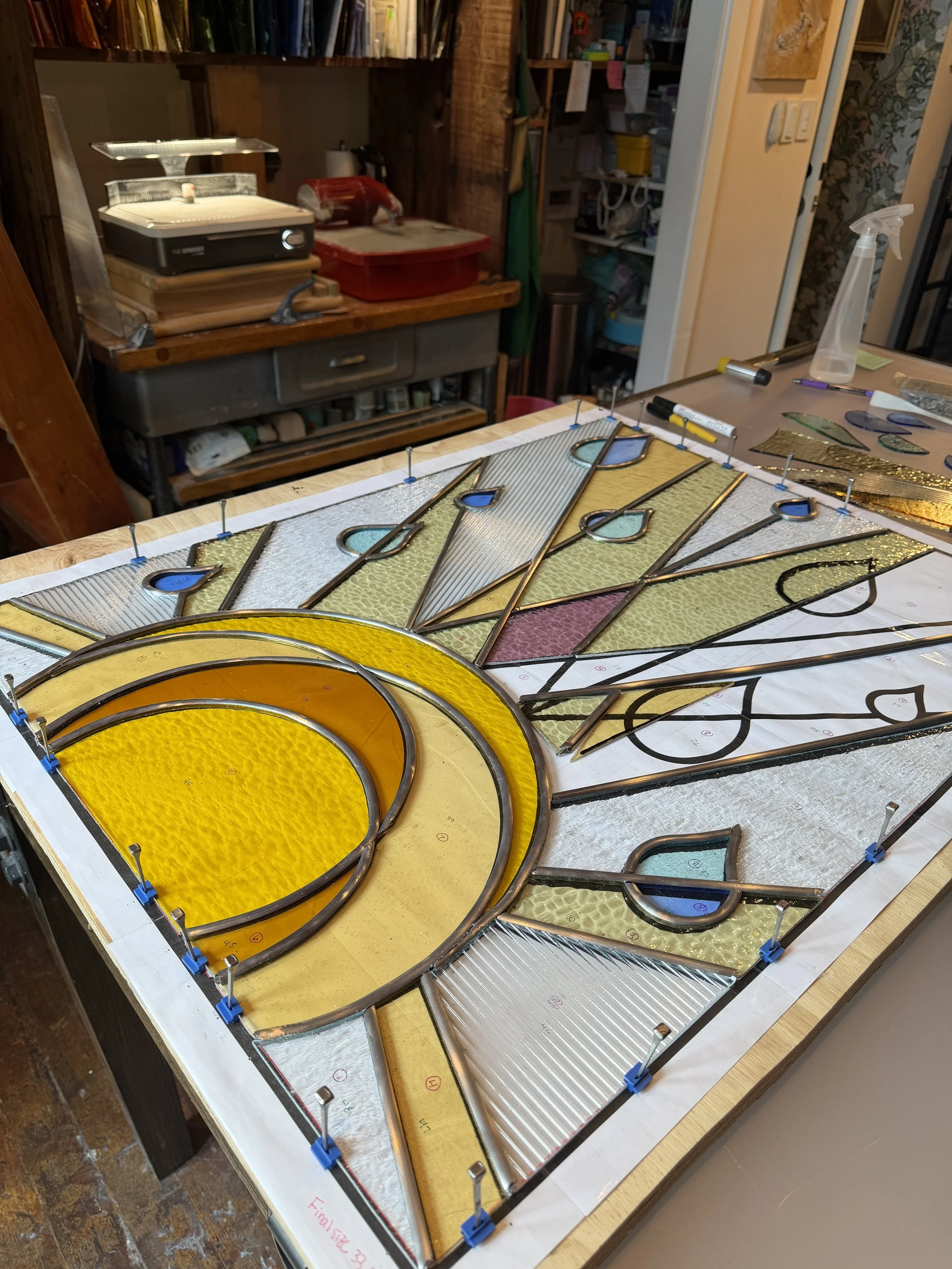 Leaded Stained Glass Window, made in Seattle, Washington, Custom Stained Glass