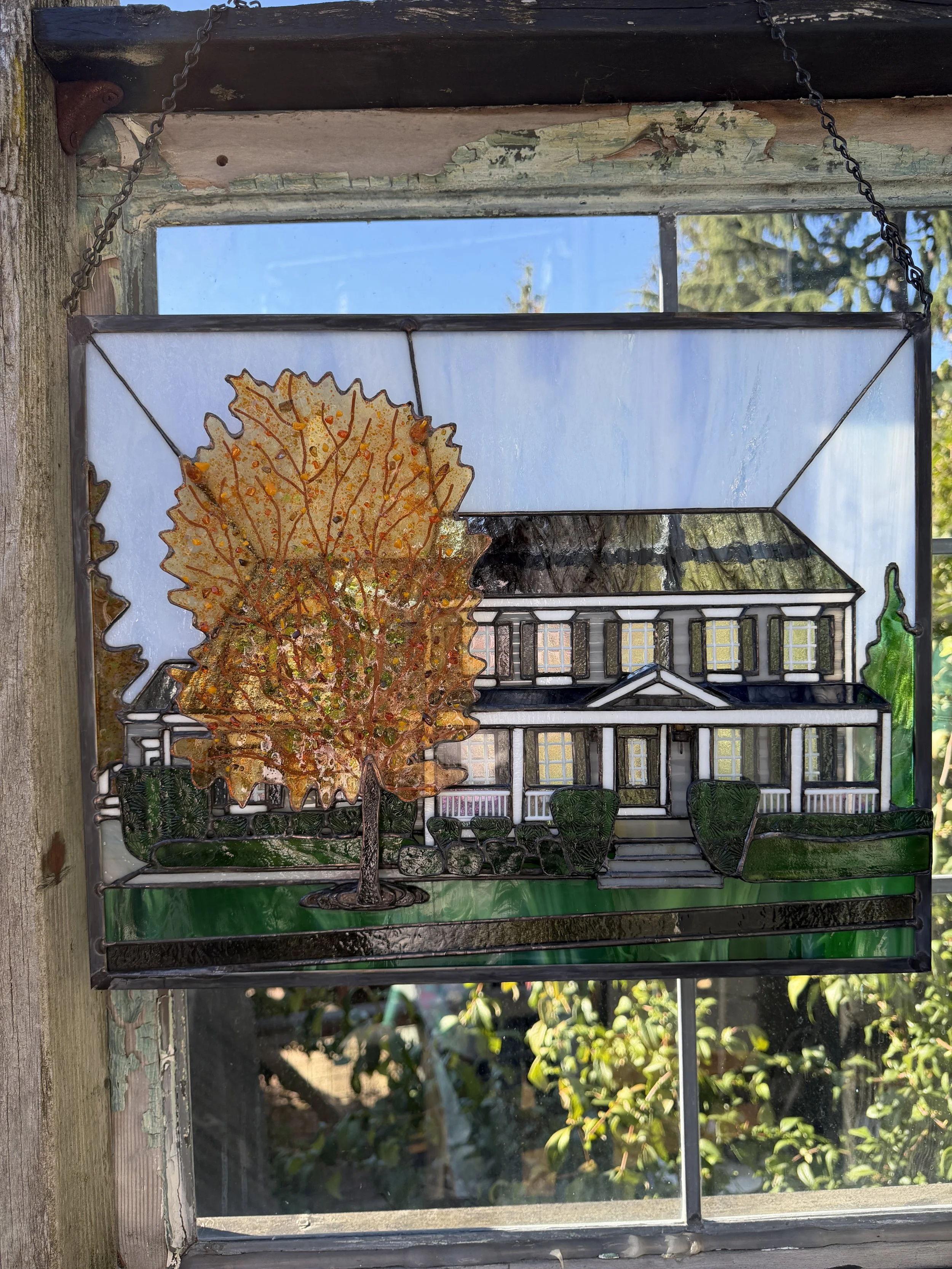 Stained Glass Home Portrait, Home Diorama, Stained Glass Sculpture, 3D Stained Glass Window