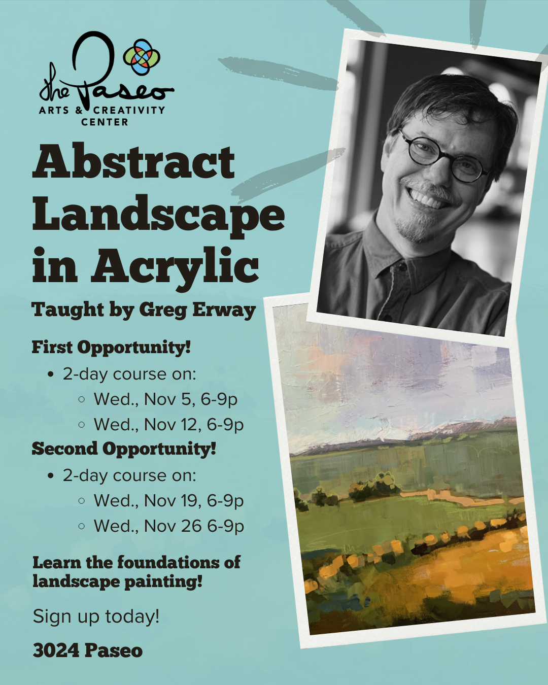 Abstract Landscapes in Acrylic w/ Greg Erway - Nov 19 and 26