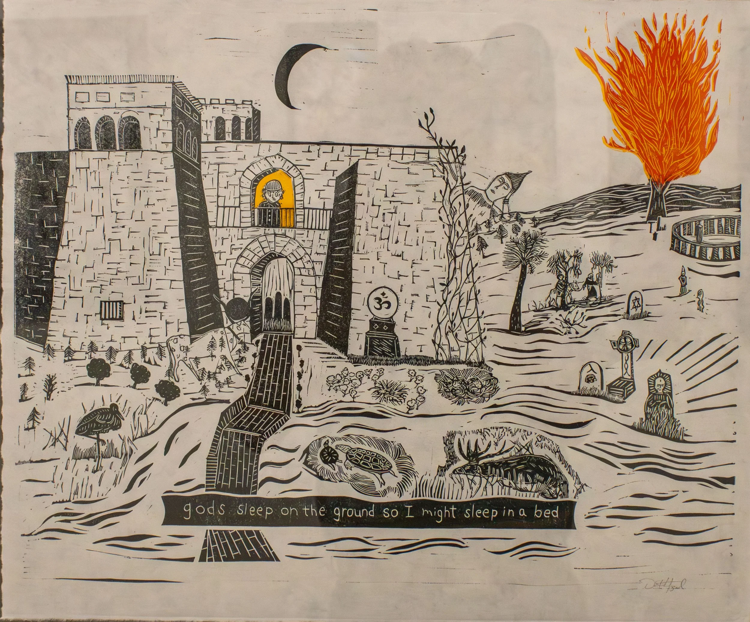 gods sleep on the ground so I might sleep pin a bed - David Hertzel, $340