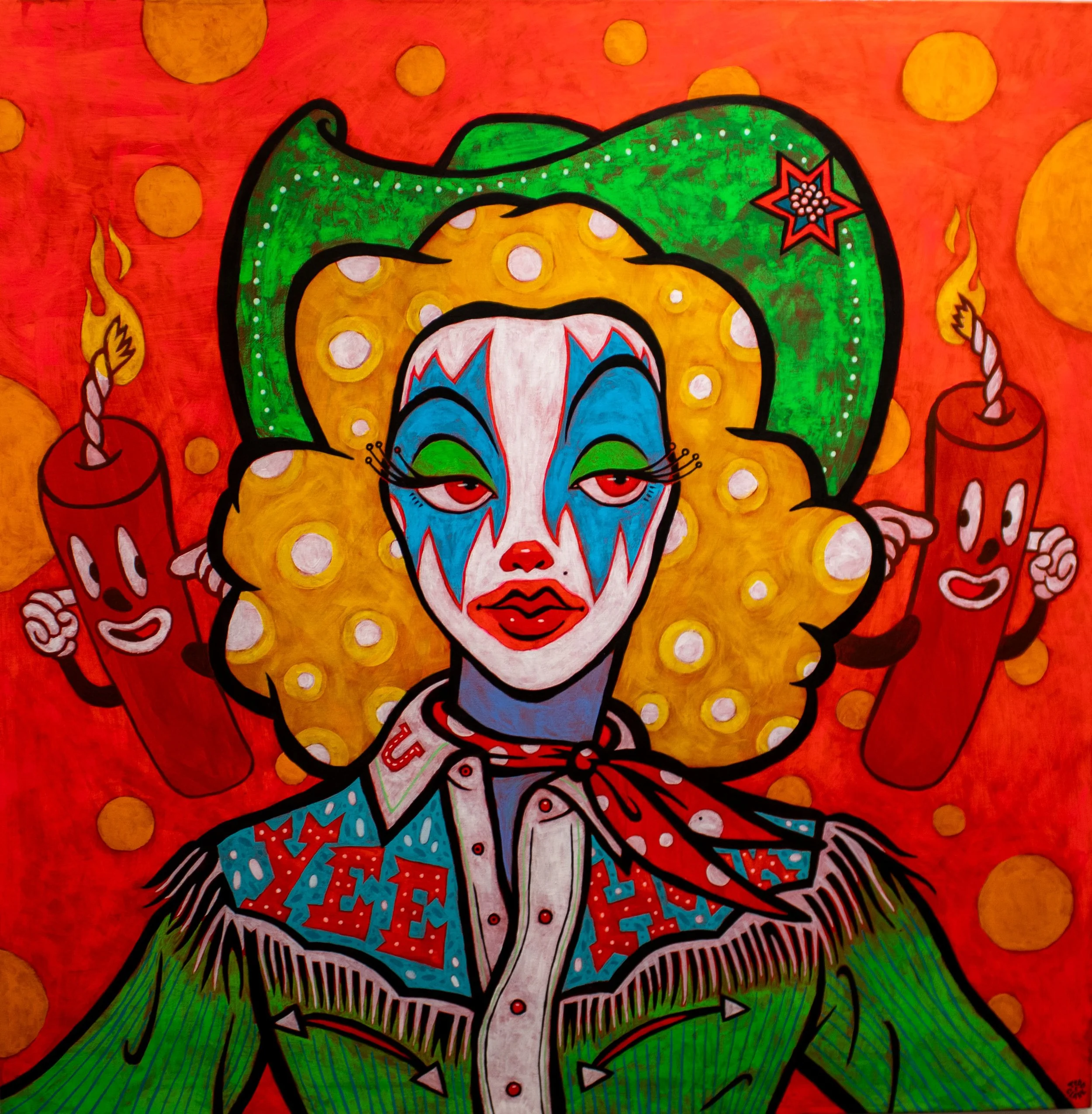 Yee-Hawtie Dottie - 48x48", $2750