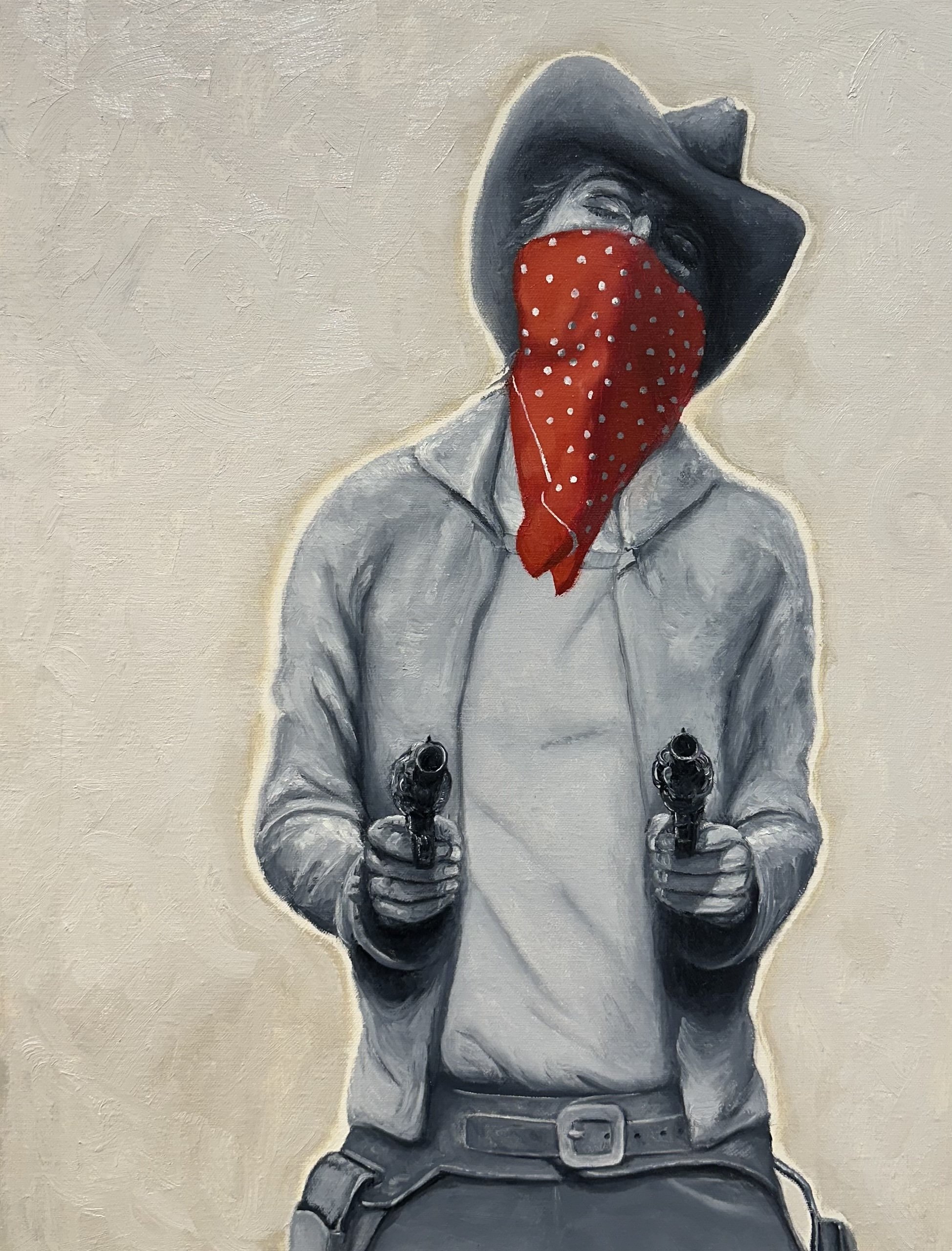 Stick Em Up - Clayton Beavers, oil on canvas, $400
