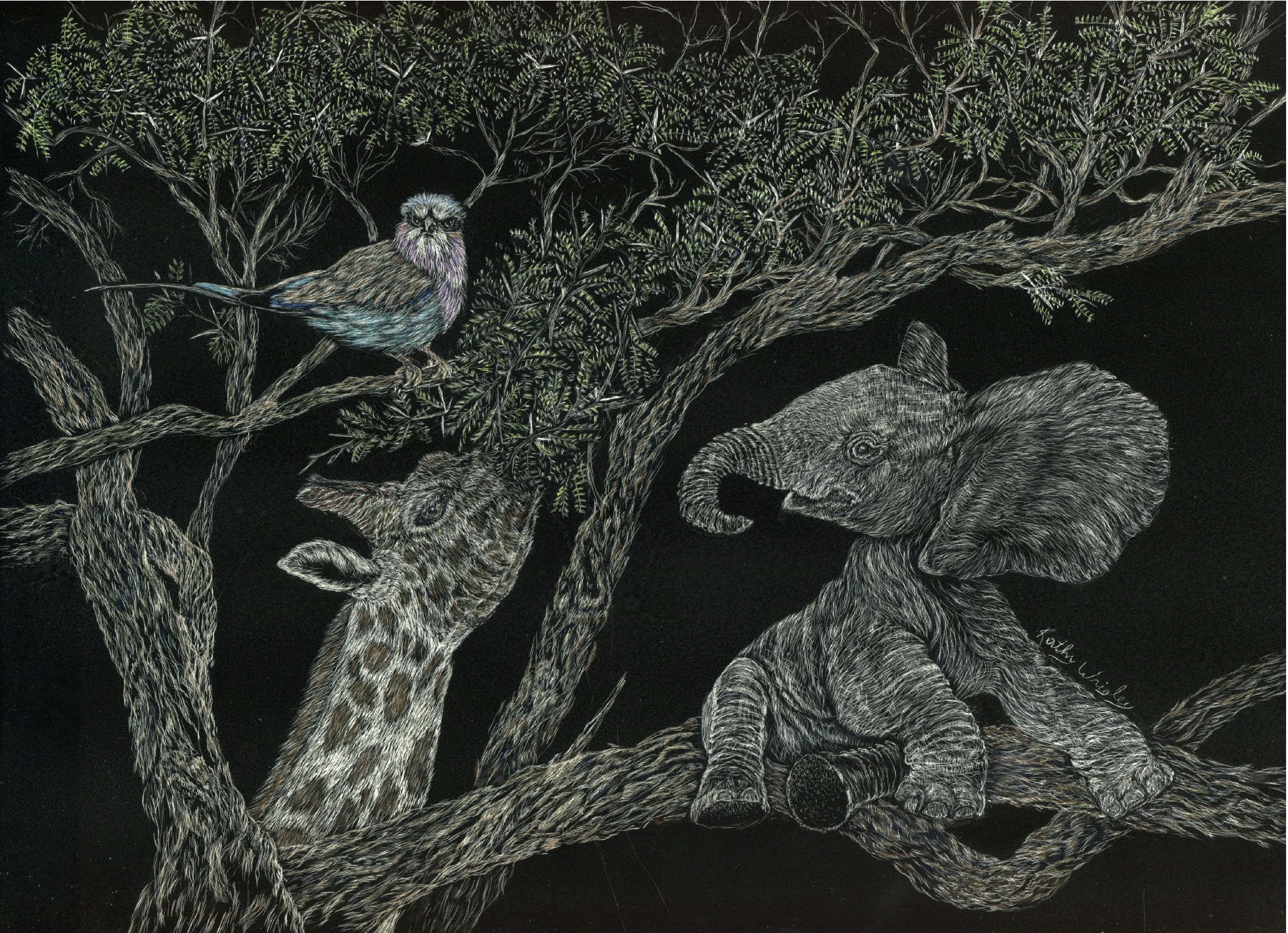 Tree Invaders, 9x12, $375 (handmade walnut and oak frame)