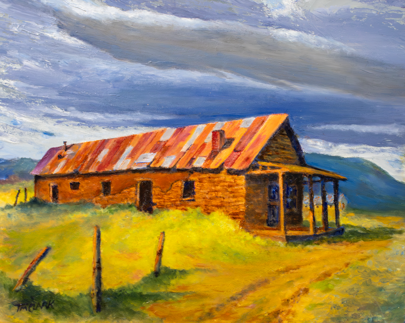 Where the Pavement Ends (Ocate, New Mexico Historic Store, Unpaved Section, State Highway 120) - Terry Clark, oil, $495