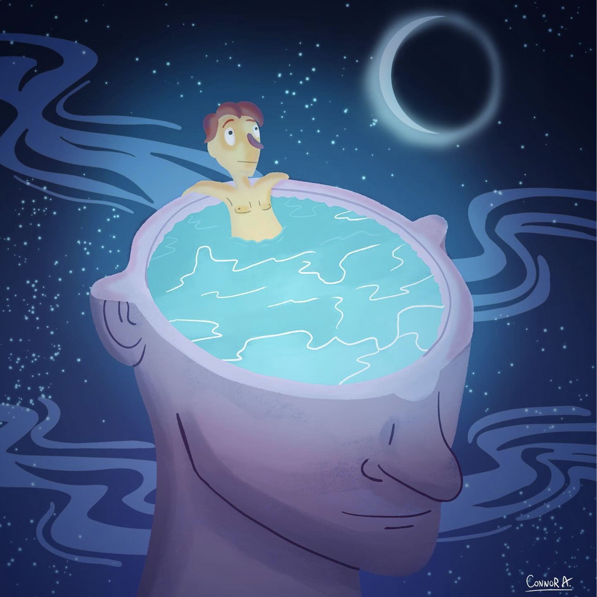 Night Swimming - Connor Albrightson, digital illustration, $85