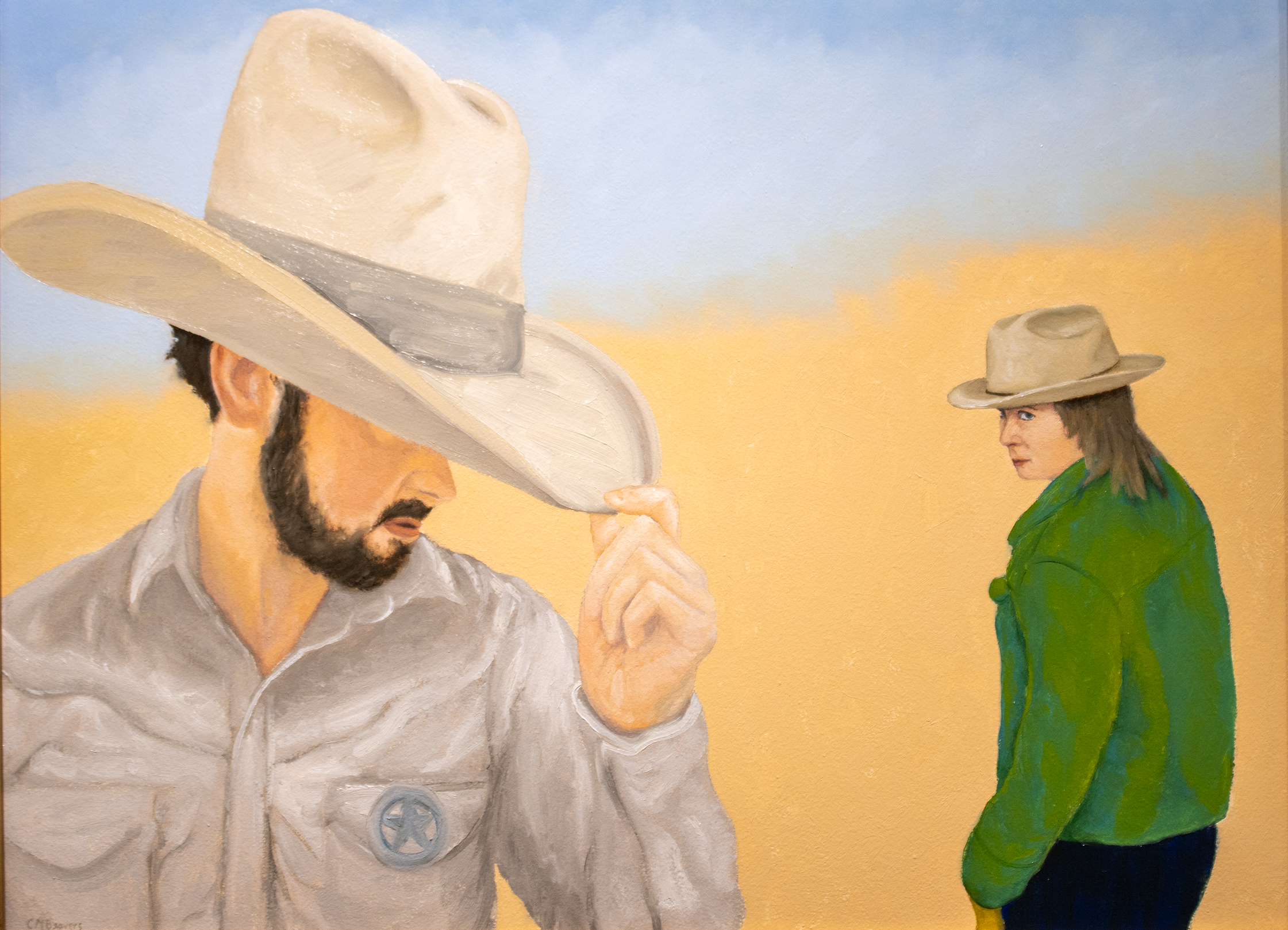 A New Face in Town - Clayton Beavers, oil on masonite, $400