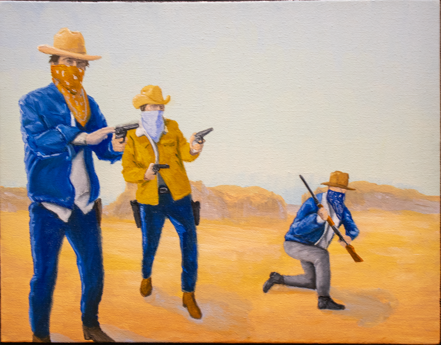 Gunfight #3 - Clayton Beavers, oil and acrylic on canvas, $150
