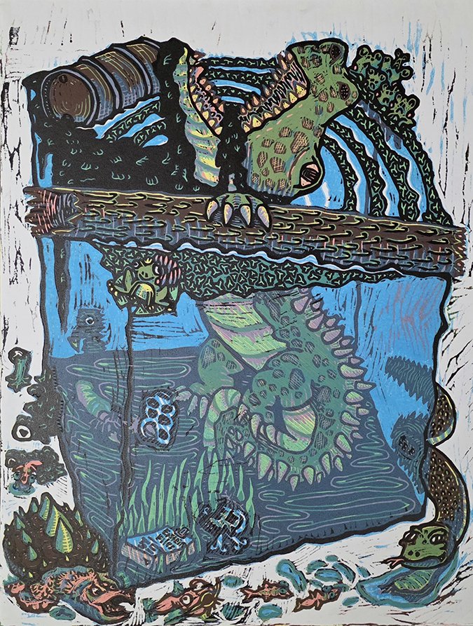 King Frog's Perfectly Green Water Clovers - Wesley Kramer, 24x18", $850