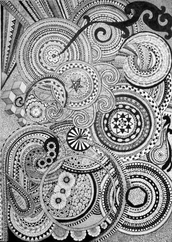 pen and ink zentangle - "mind of a woman"