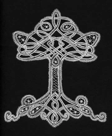 pen and ink (white ink) on black paper of celtic tree of life
