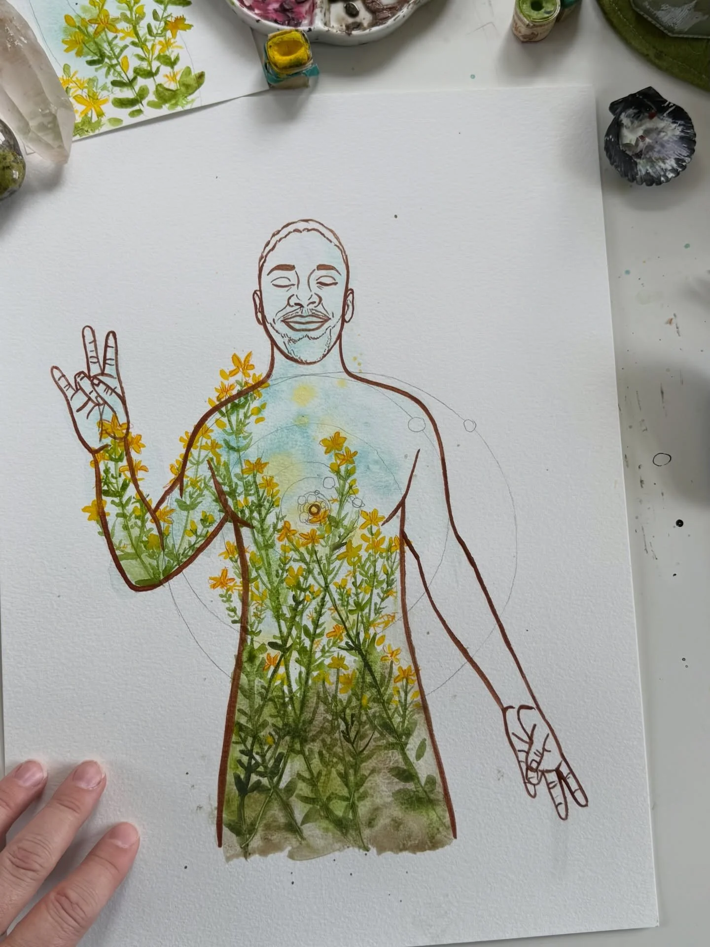 Happy SunDay 🌞Here&rsquo;s the Sun (as Chris) my newest celestial portrait that unfolded in my studio this week even though I was the sickest I&rsquo;ve been in a long time &hellip; my Manifestor creative urge really does carry me 😜

Swipe for a vi