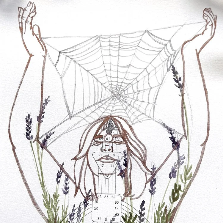 Human Design Gate 61 Illustration of Woman with Spiderweb