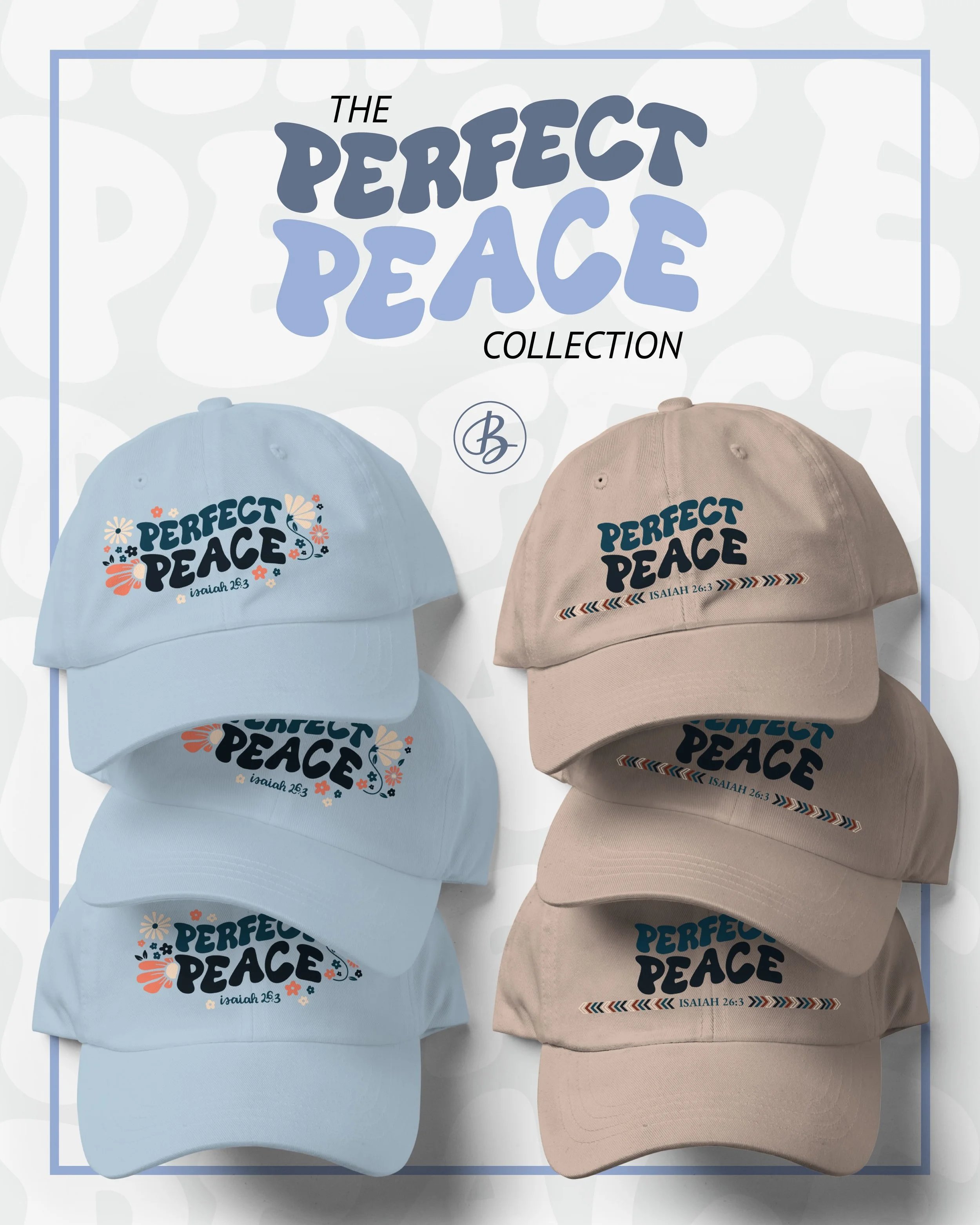 Shop one of a kind Christian Merch!
The PERFECT PEACE collection just dropped!

Grab a shirt and a matching hat and support a small business! Inspired by Isaiah 26:3, I hope these designs are a daily reminder to those who wear it to keep your mind fi