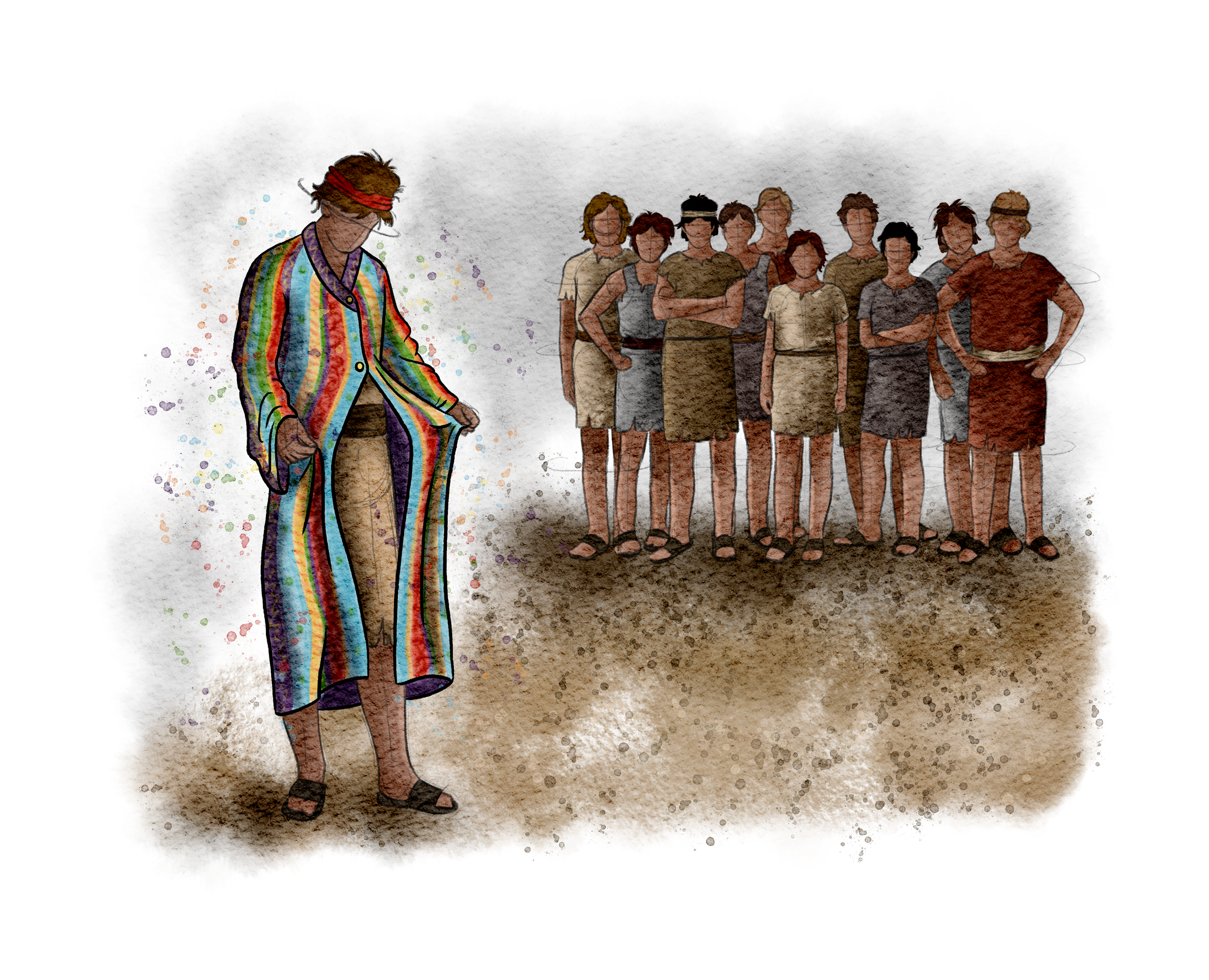 The Burns Creative, 40 Acts of Scripture, Watercolor, Bible Illustration, Scripture, Joseph, Colorful Coat
