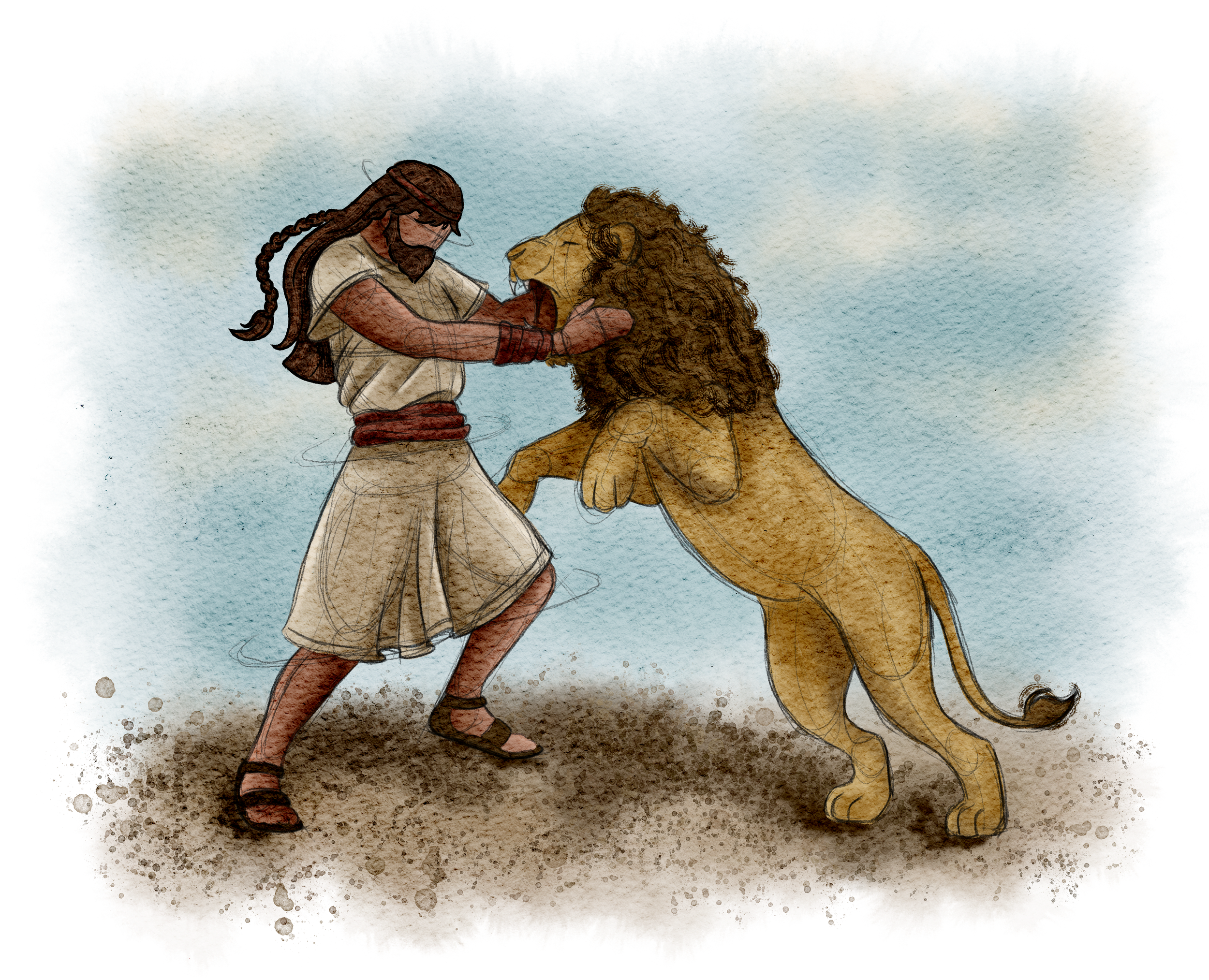 The Burns Creative, 40 Acts of Scripture, Watercolor, Bible Illustration, Scripture, Samson, Lion, Judges