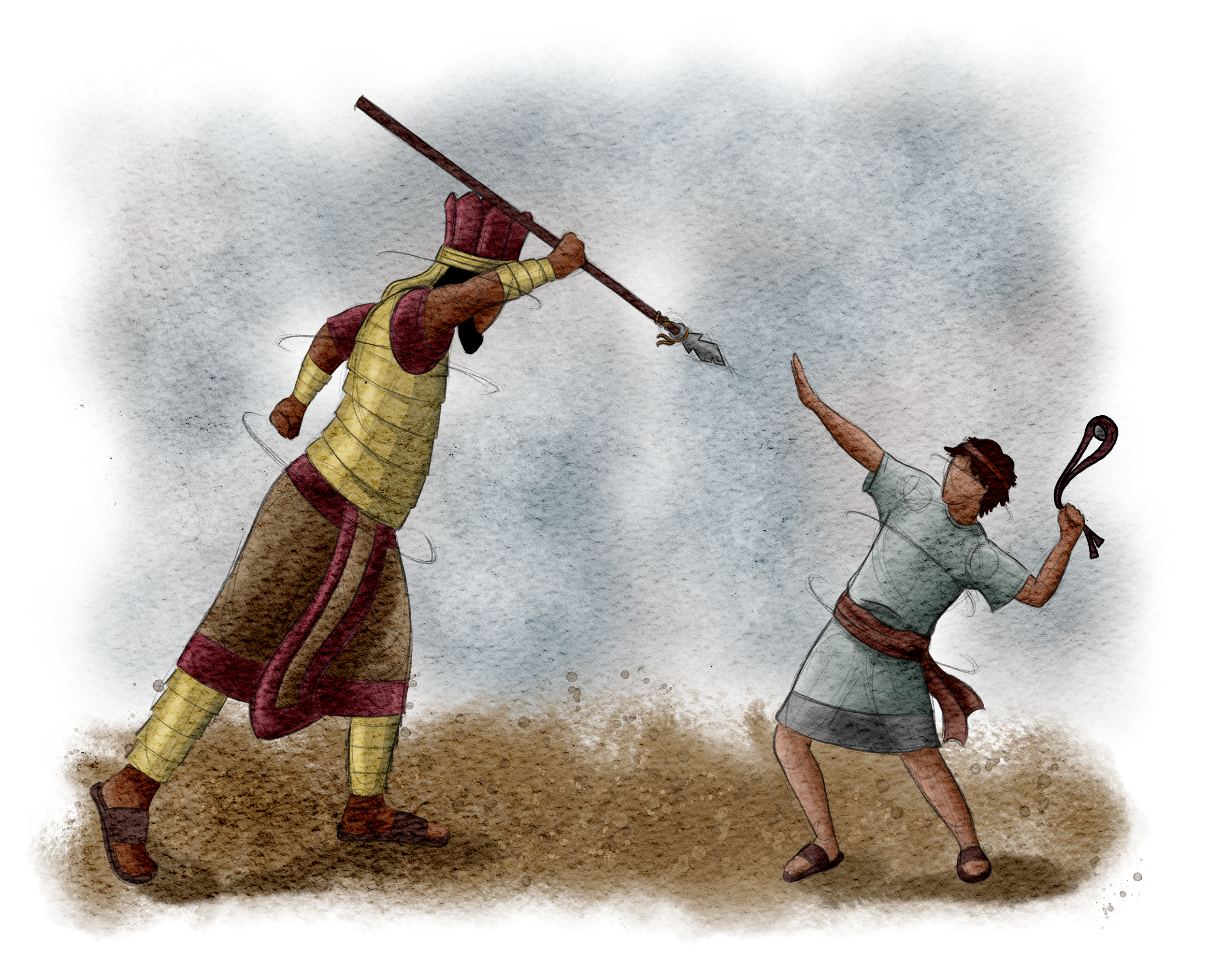 The Burns Creative, 40 Acts of Scripture, Watercolor, Bible Illustration, Scripture, David and Goliath, David, Isaelites