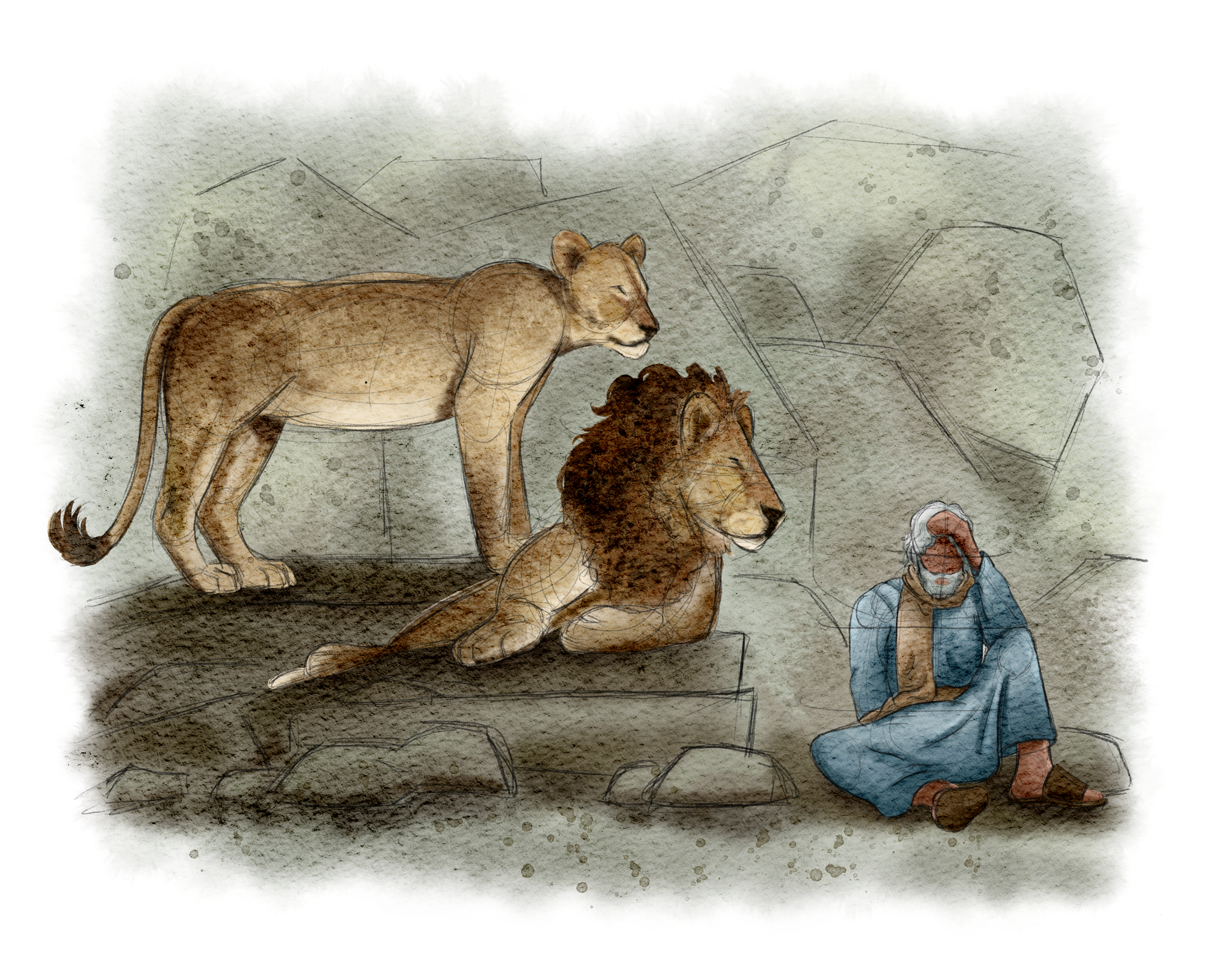 The Burns Creative, 40 Acts of Scripture, Watercolor, Bible Illustration, Scripture, Daniel in the Lion's Den, Daniel, Lions