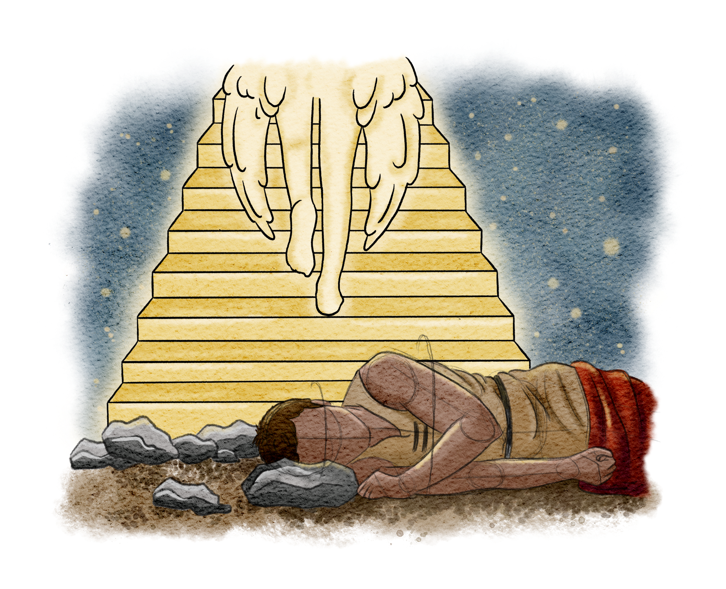 The Burns Creative, 40 Acts of Scripture, Watercolor, Bible Illustration, Scripture, Jacob's Ladder, Jacob and Esau