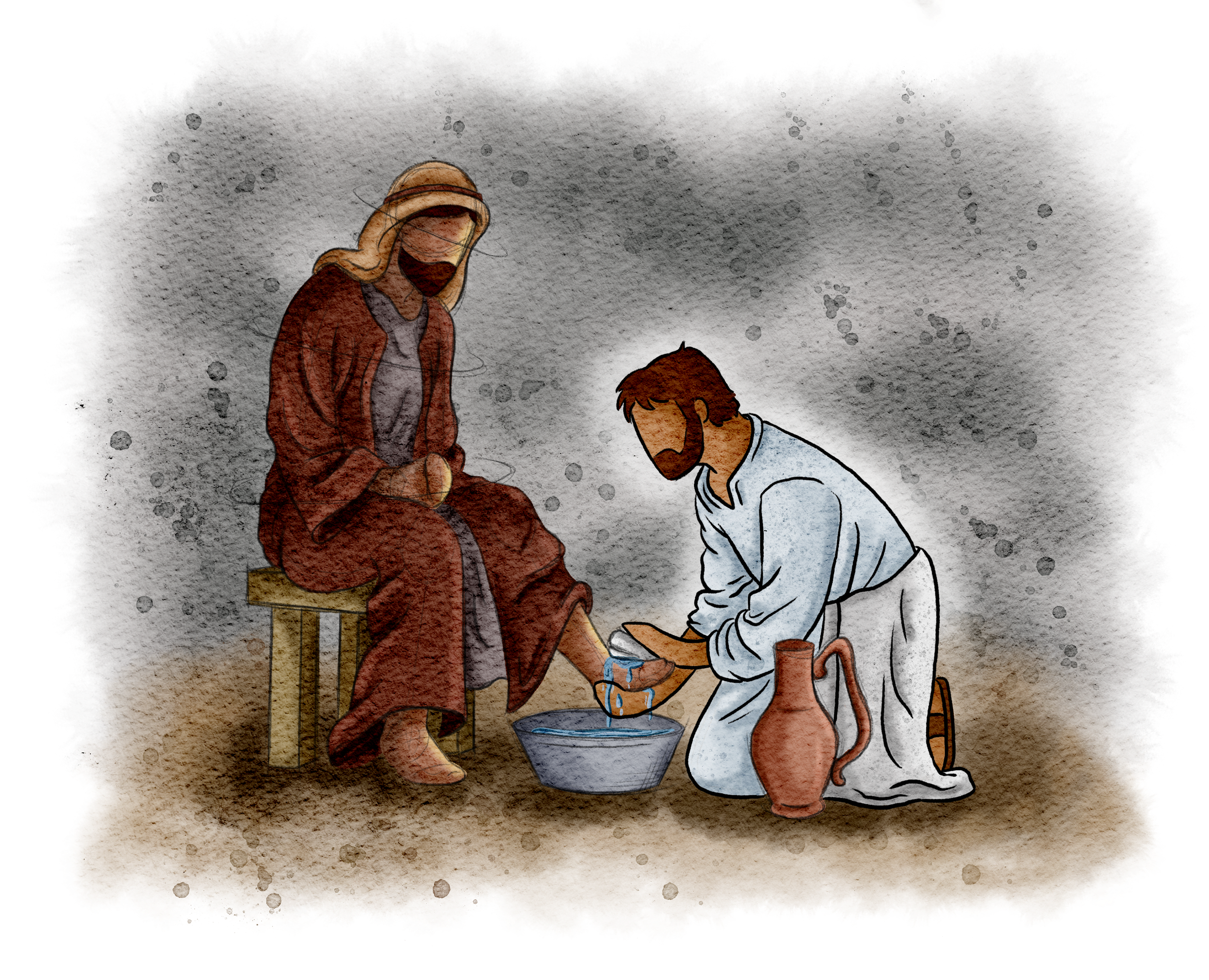 The Burns Creative, 40 Acts of Scripture, Watercolor, Bible Illustration, Scripture, Jesus Washes the Disciple's Feet, Servant King