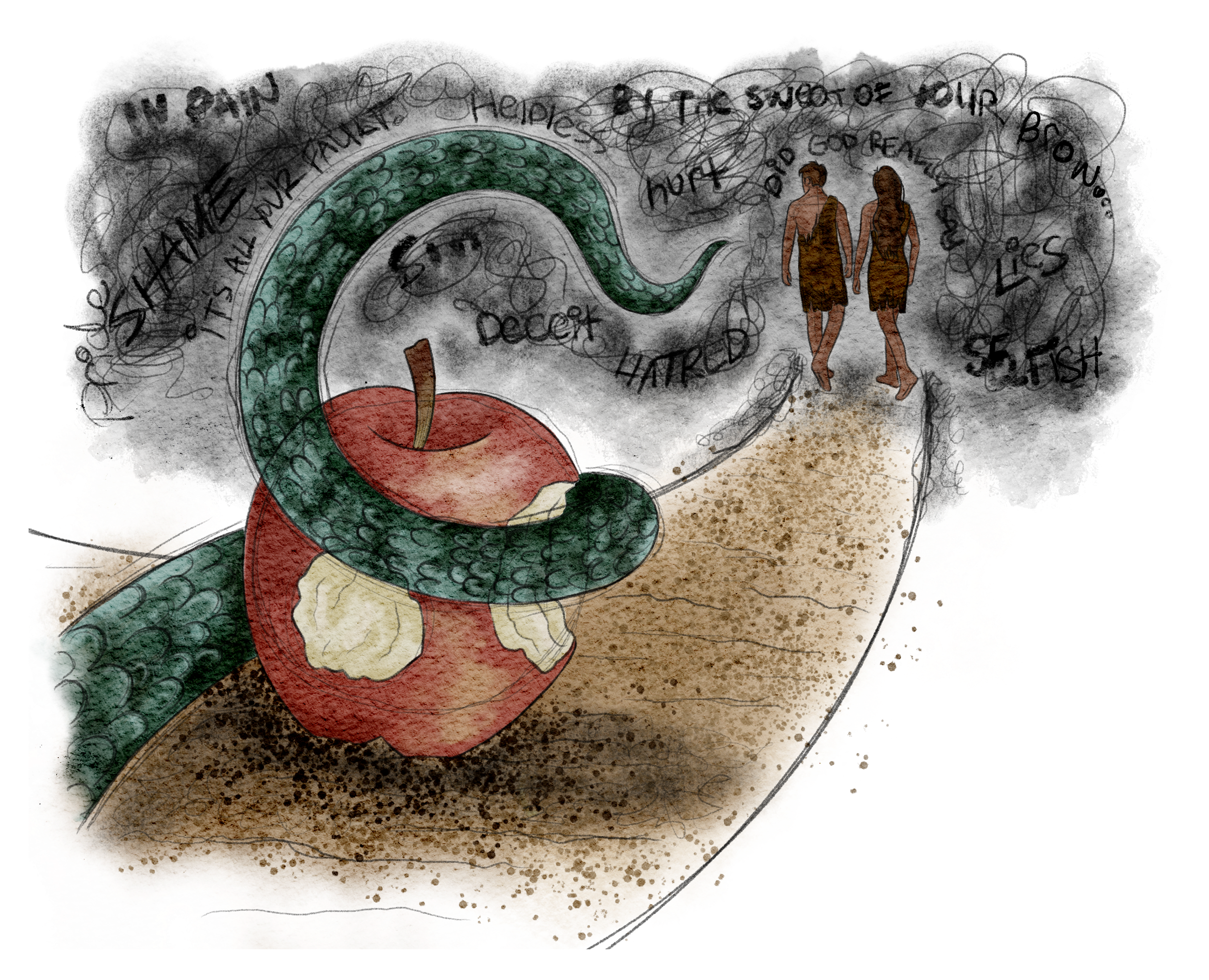 The Burns Creative, 40 Acts of Scripture, Watercolor, Bible Illustration, Scripture, The Fall, Sin