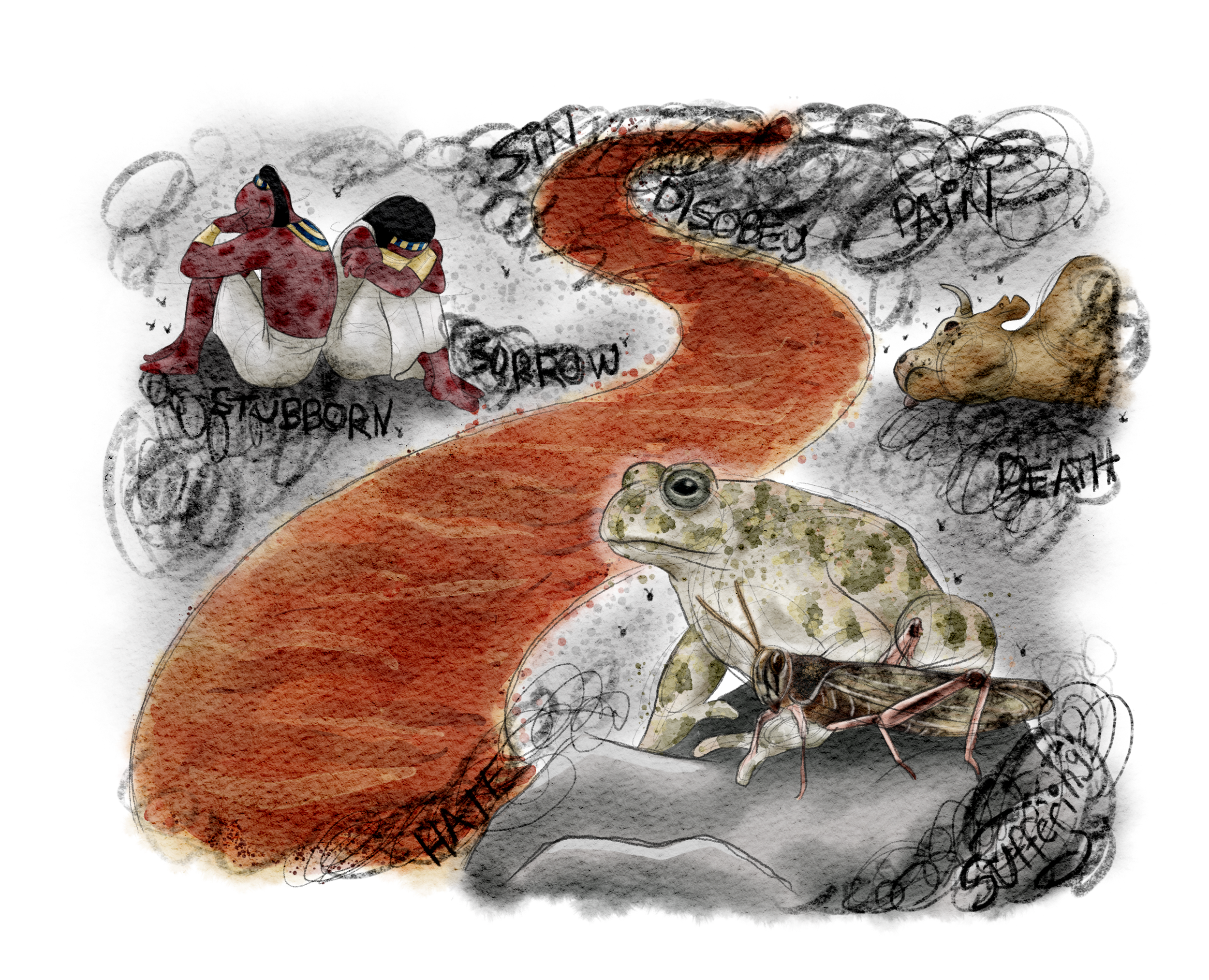 The Burns Creative, 40 Acts of Scripture, Watercolor, Bible Illustration, Scripture, The 10 Plagues, Egypt, Moses