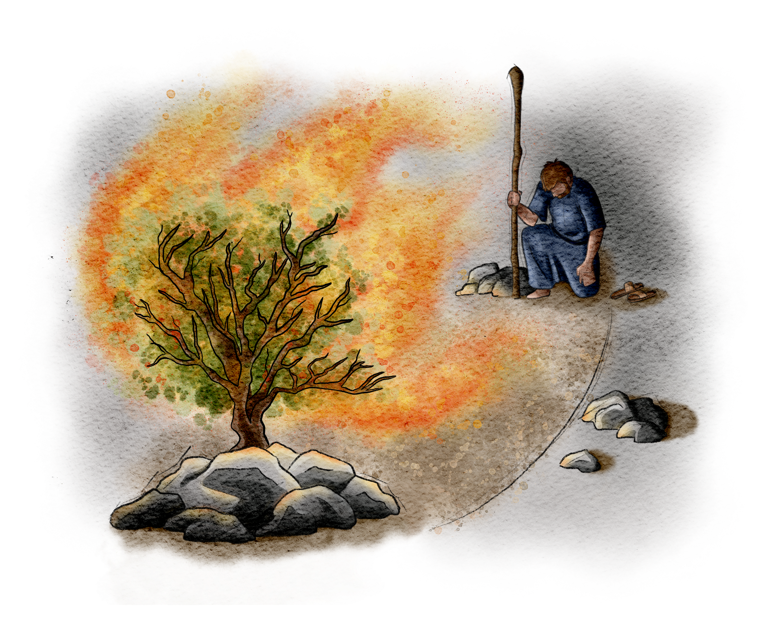 The Burns Creative, 40 Acts of Scripture, Watercolor, Bible Illustration, Scripture, Burning Bush, Moses