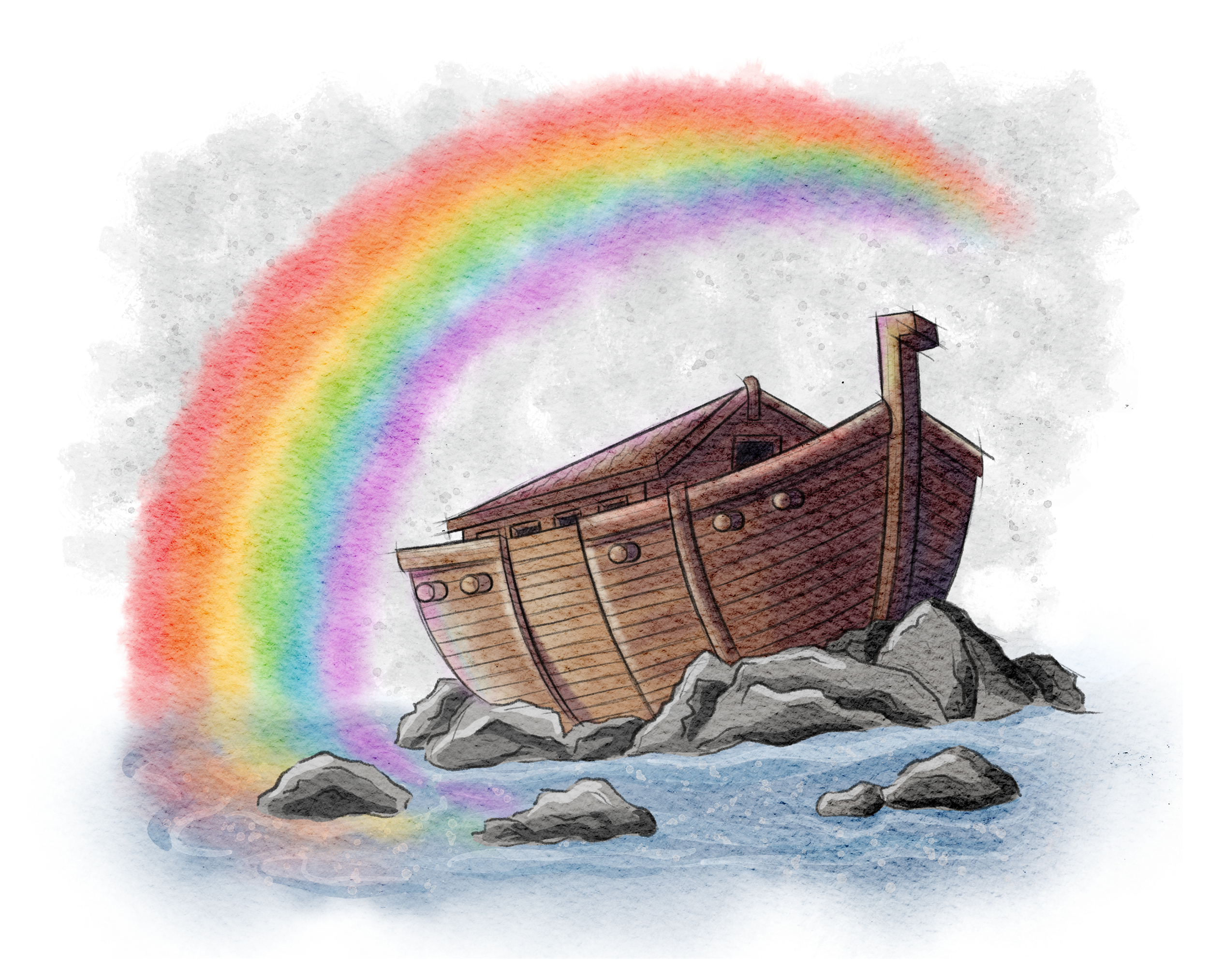 The Burns Creative, 40 Acts of Scripture, Watercolor, Bible Illustration, Scripture, The Flood, Rainbow, Noah's Ark