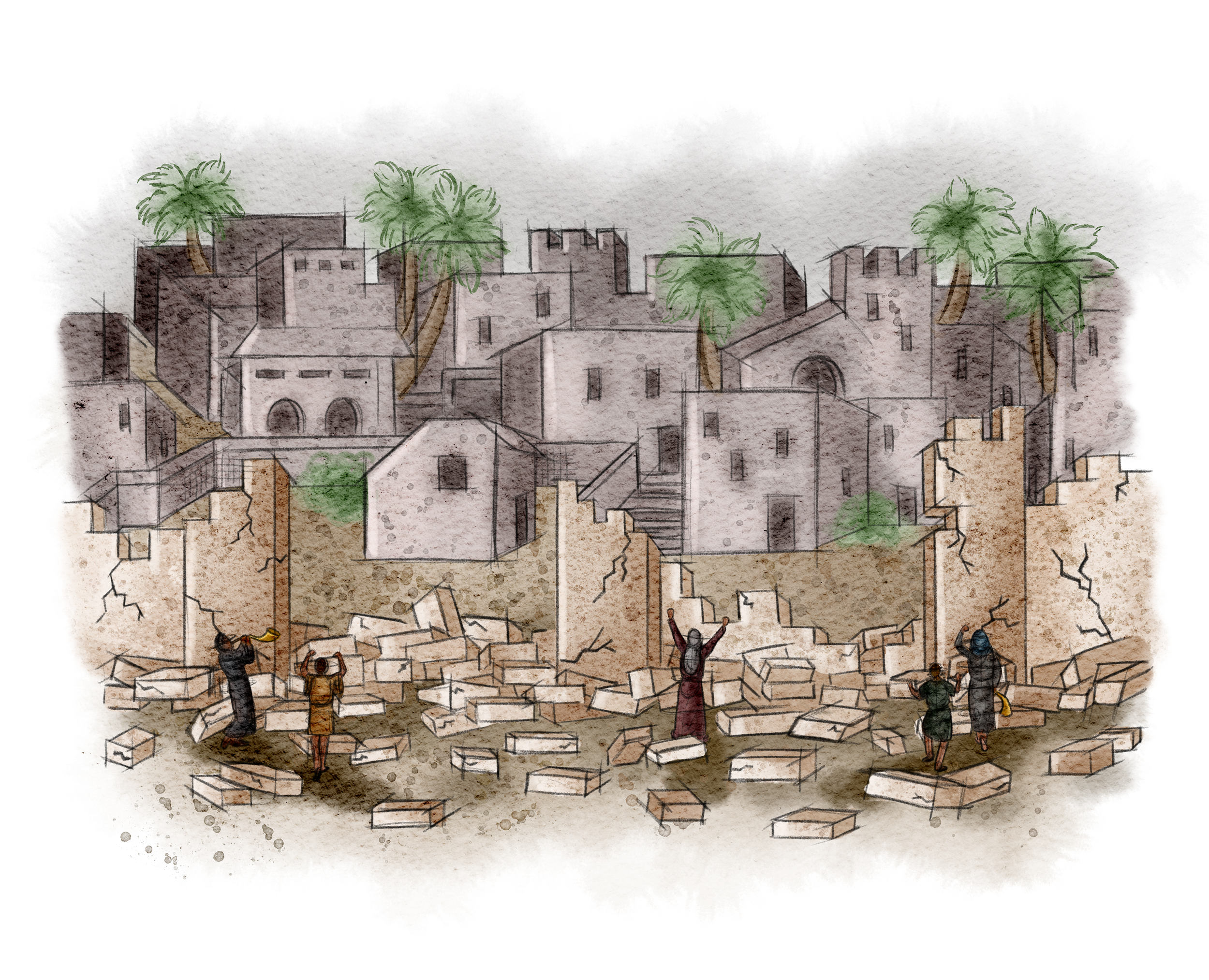 The Burns Creative, 40 Acts of Scripture, Watercolor, Bible Illustration, Scripture, The Promised Land, Jericho, Joshua