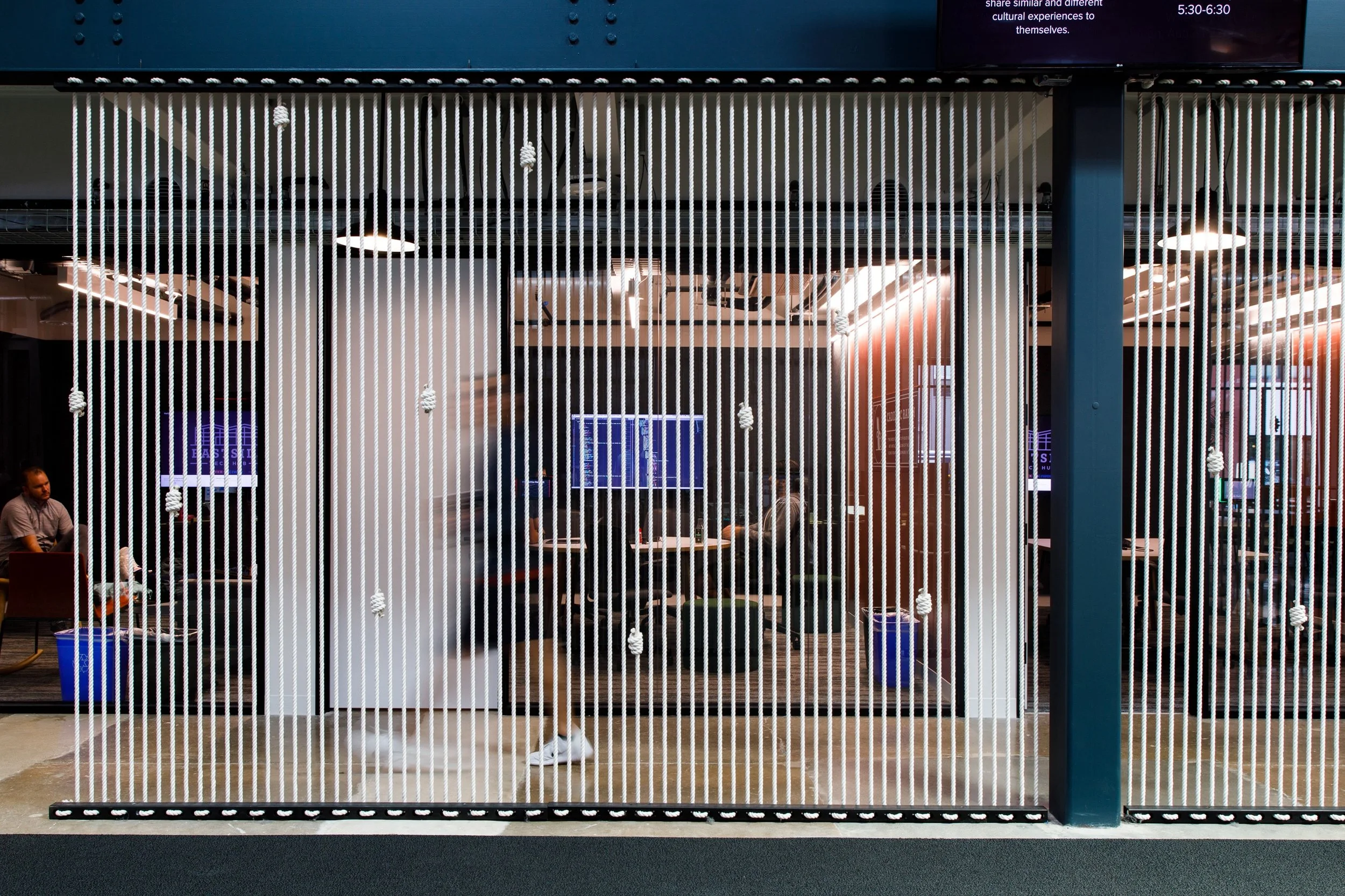 HEB Digital Favor tech hub Austin fiber art knot and rope installation corporate workspace