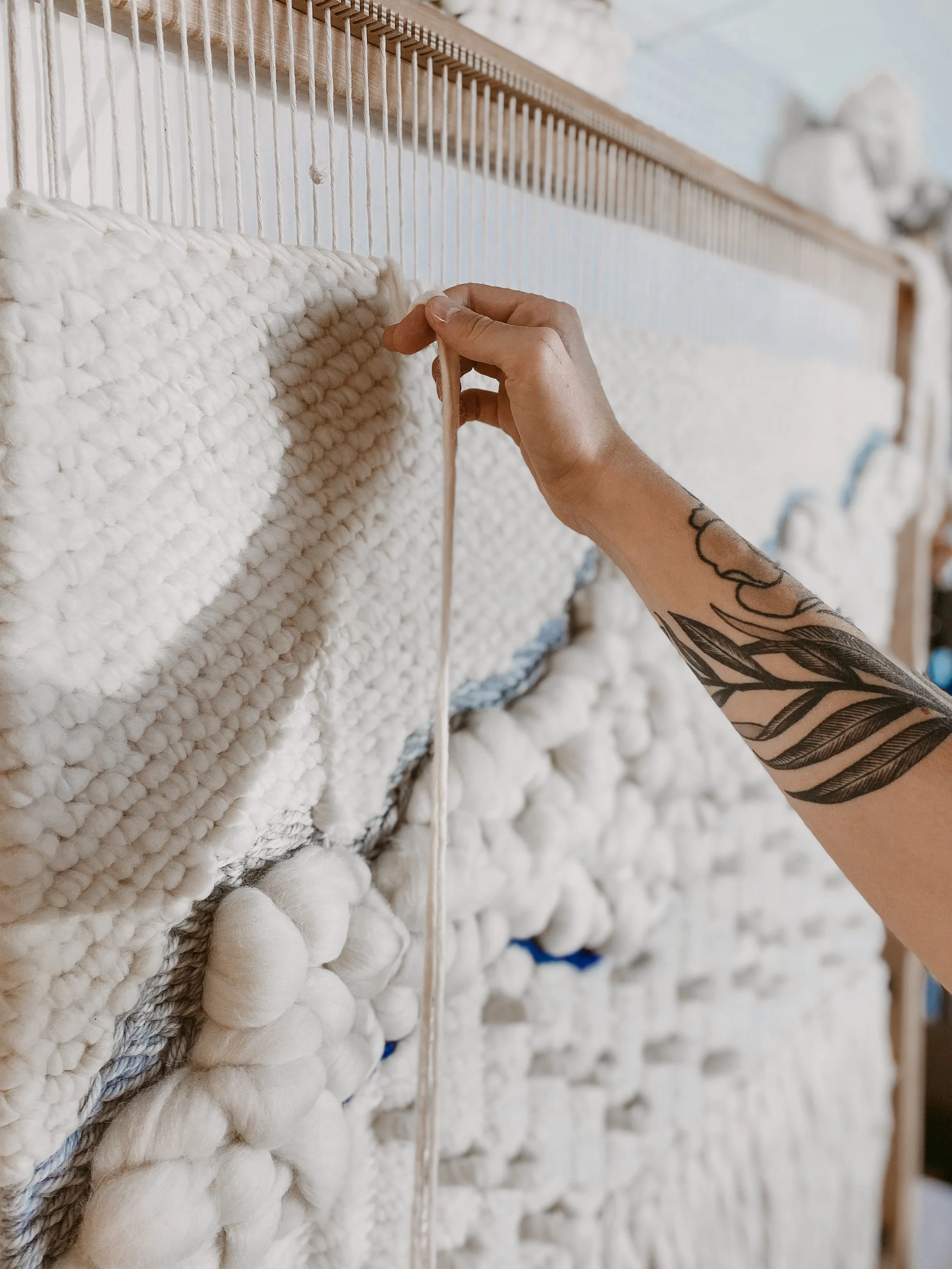 In-Progress Detail of Custom Large Woven Wall Hanging by FIBROUS