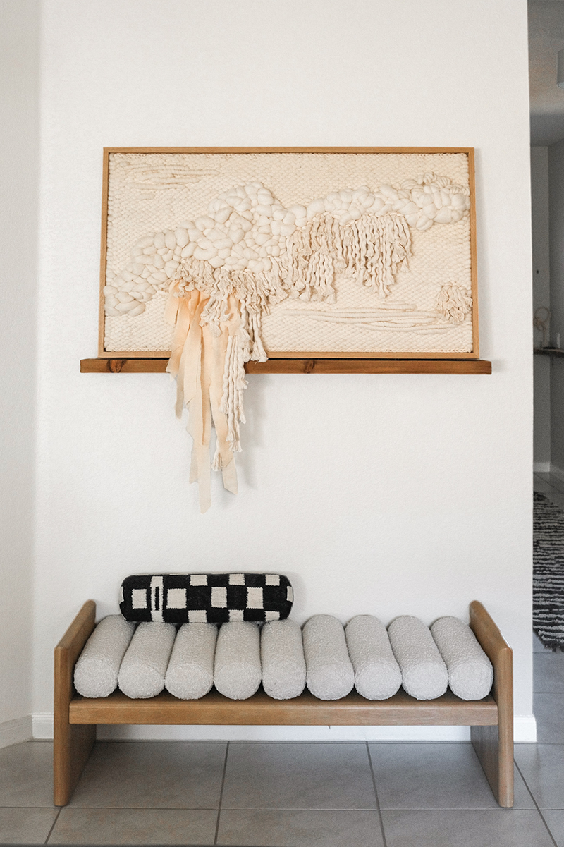 Handwoven white oak framed wall art collection texture natural fibers wool cotton fabric