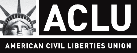 Black and white logo of the American Civil Liberties Union featuring the Statue of Liberty's head and text.