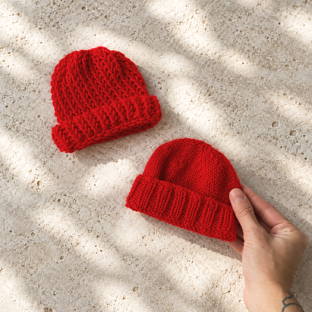 Hand Knit Newborn Beanies - Red