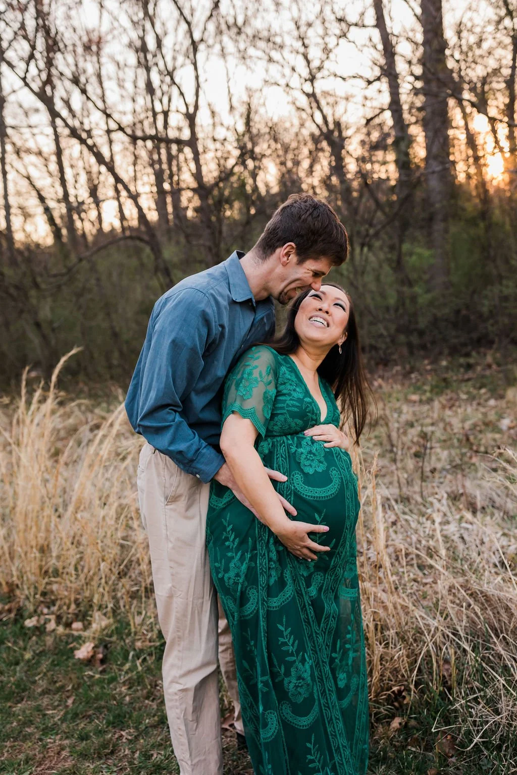 pregnant mom and new dad, taken by outdoor family photographer in Northern Virginia