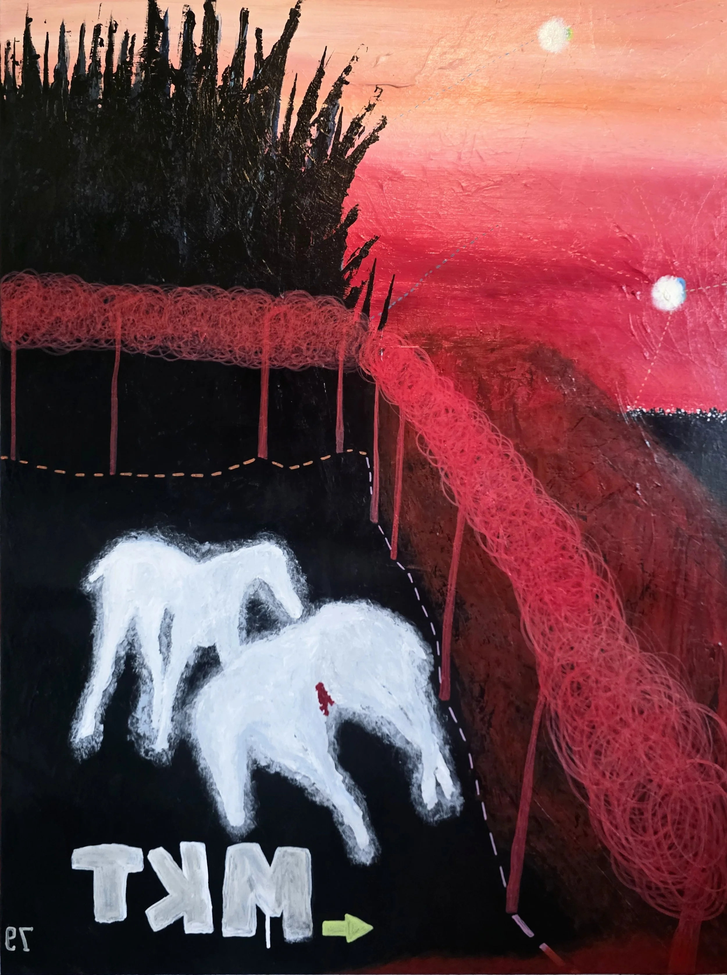 "Raked (As)under the Isles of Pine"/
Acrylic on Canvas/
30 in x 40 in x 1.5 in/
2026