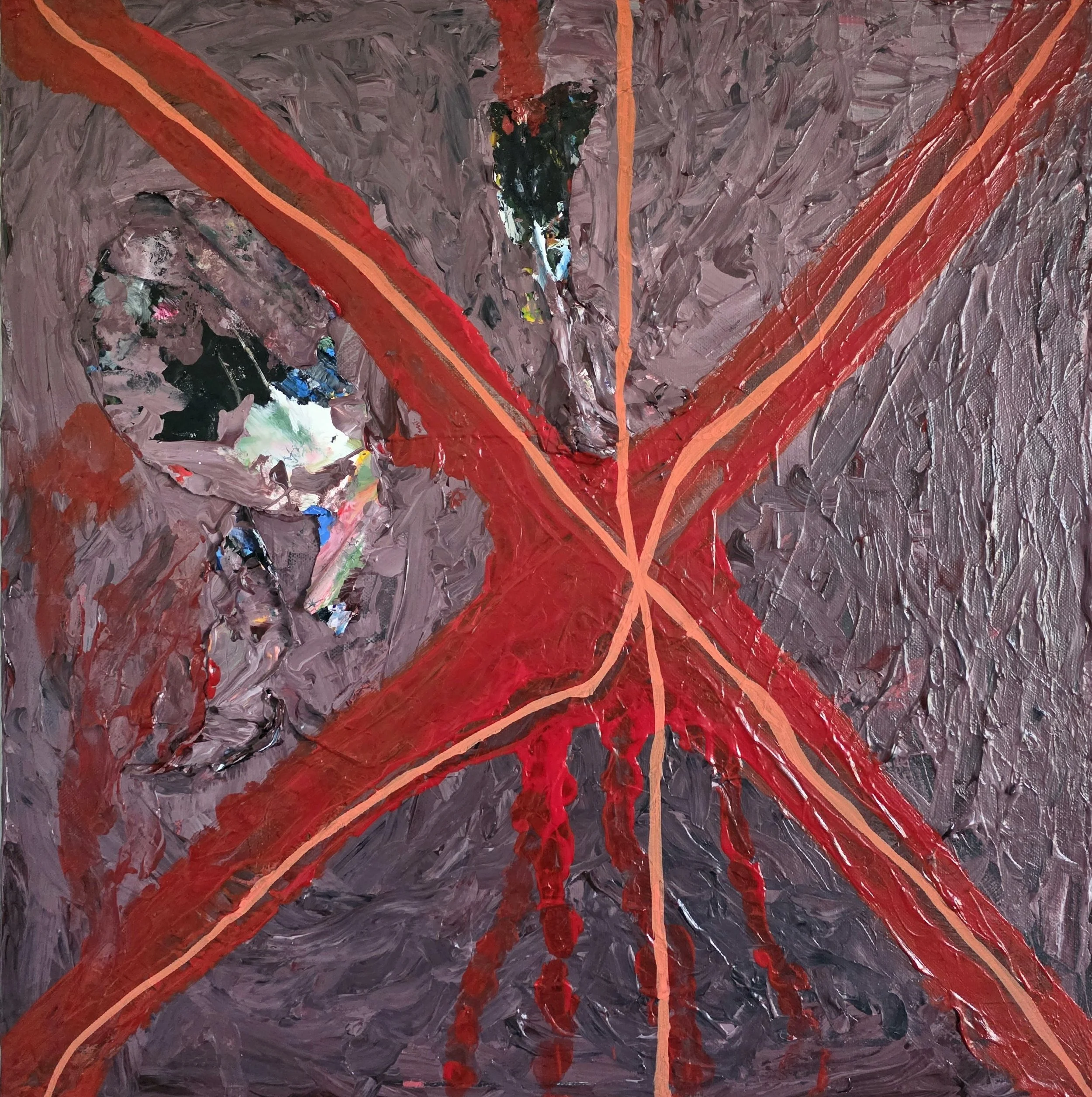 "There's A Fox in the Hen House"/
Acrylic and Polymer on Canvas/
20 in x 20 in x 1 in/
2026