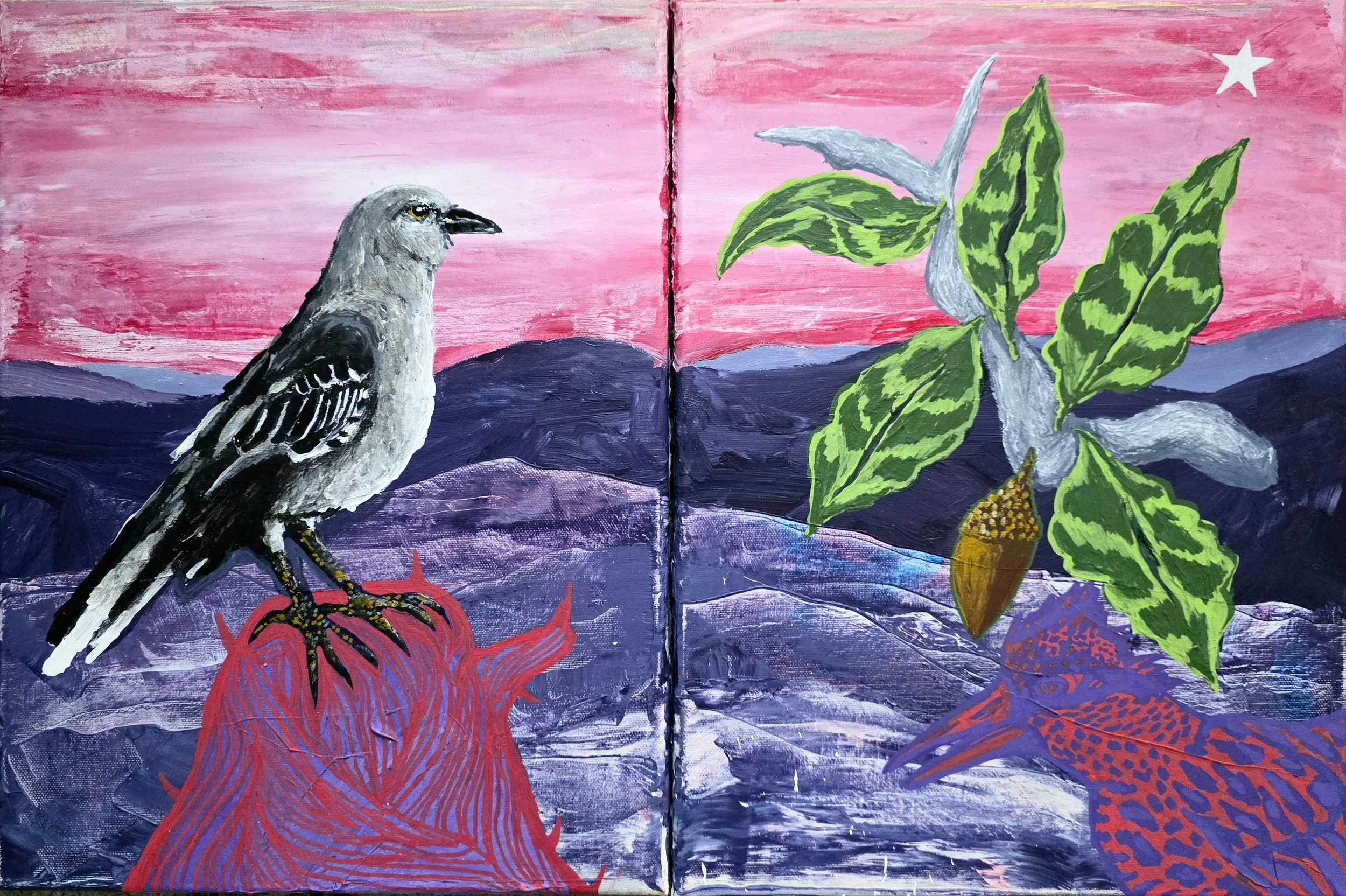 "Under the Lone Star"/
Acrylic on Canvas/
16 in x 24 in x 1 in/
2026