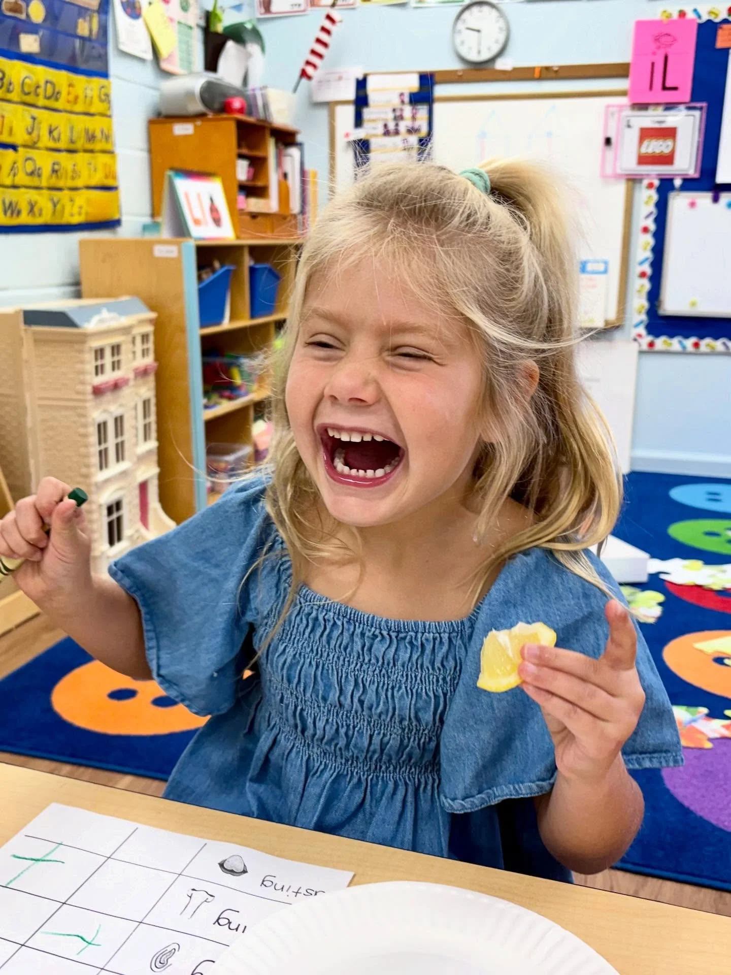 Lemon? Or Lime? The fours had a blast learning about their senses and tasting lemons and limes as part of the fun for L week! 🍋🍋&zwj;🟩