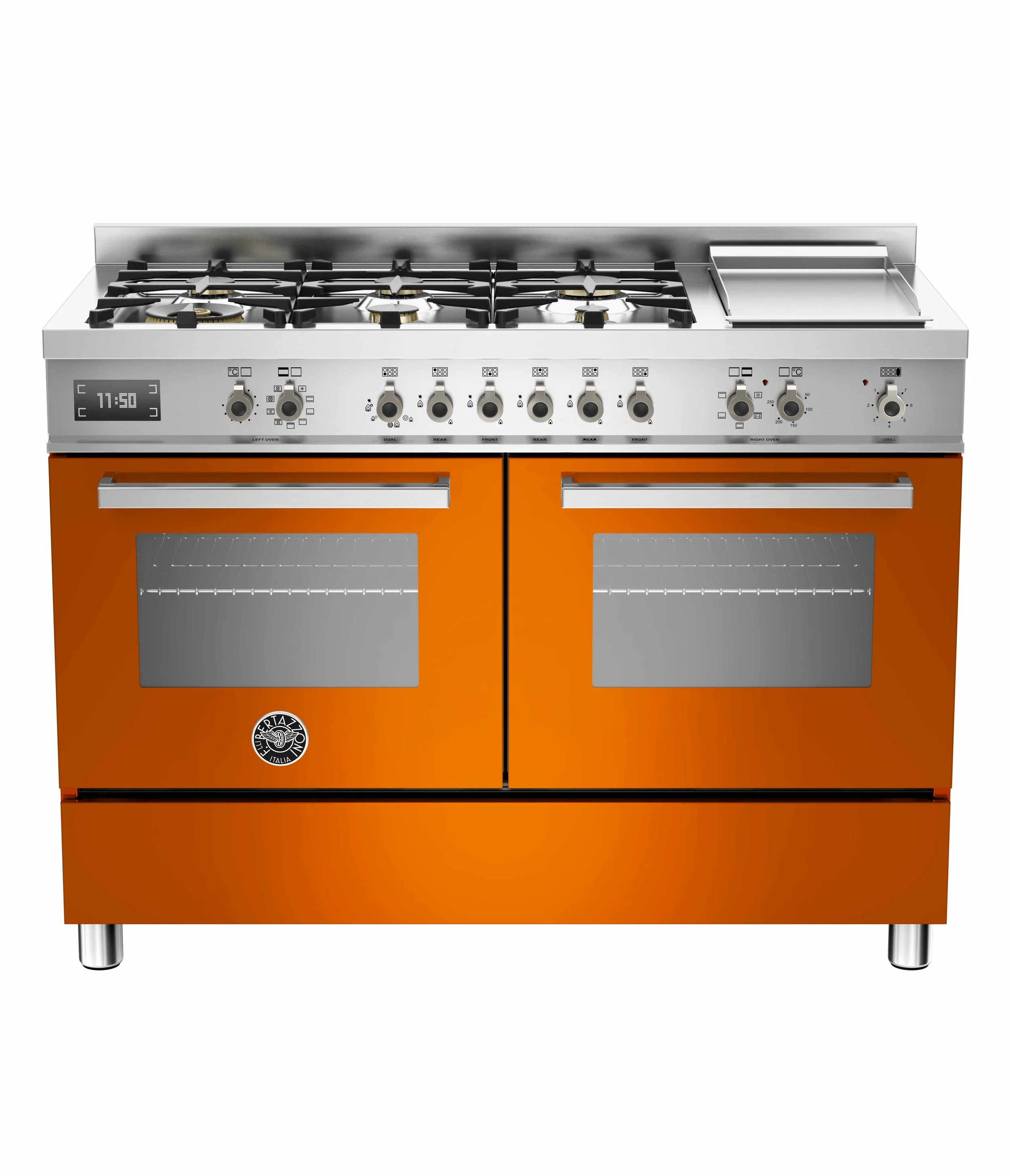 BERTAZZONI HERITAGE SERIES 120CM 6 BURNER & ELECTRIC GRIDDLE DUAL FUEL