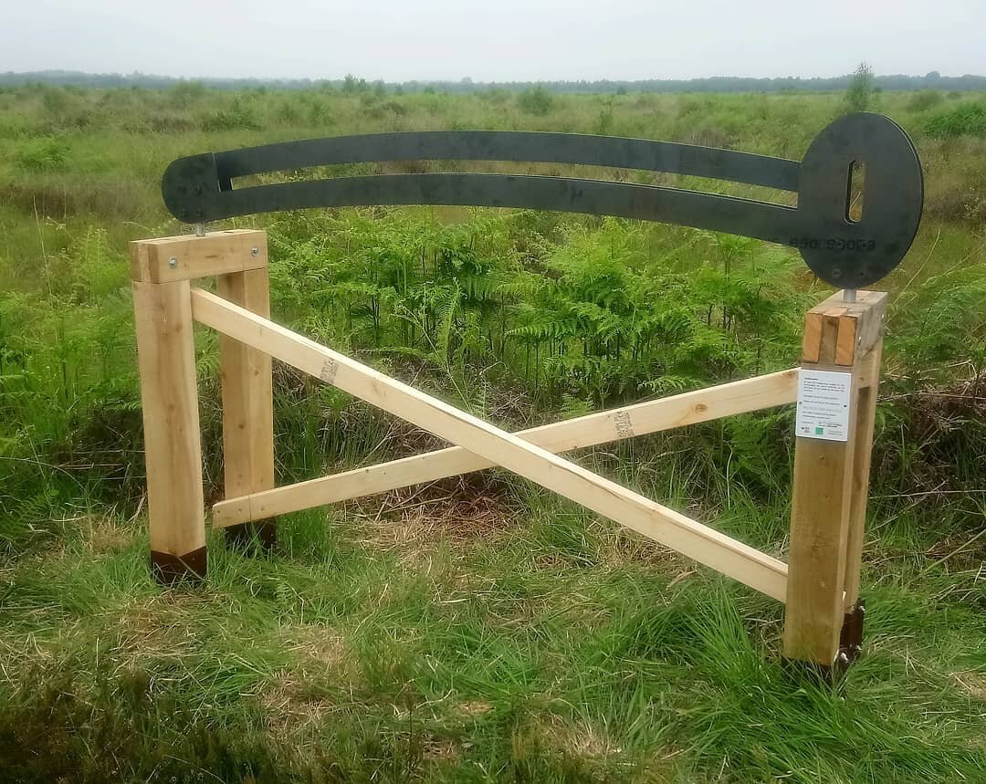 Inclinometer :One of 3 new sculptures Keith Ashford and I installed yesterday at Whixall Moss. Based on measuring and mapping tools the sculptures accompany Andrew Howe's audio trail of sounds and voices about this amazing landscape.
