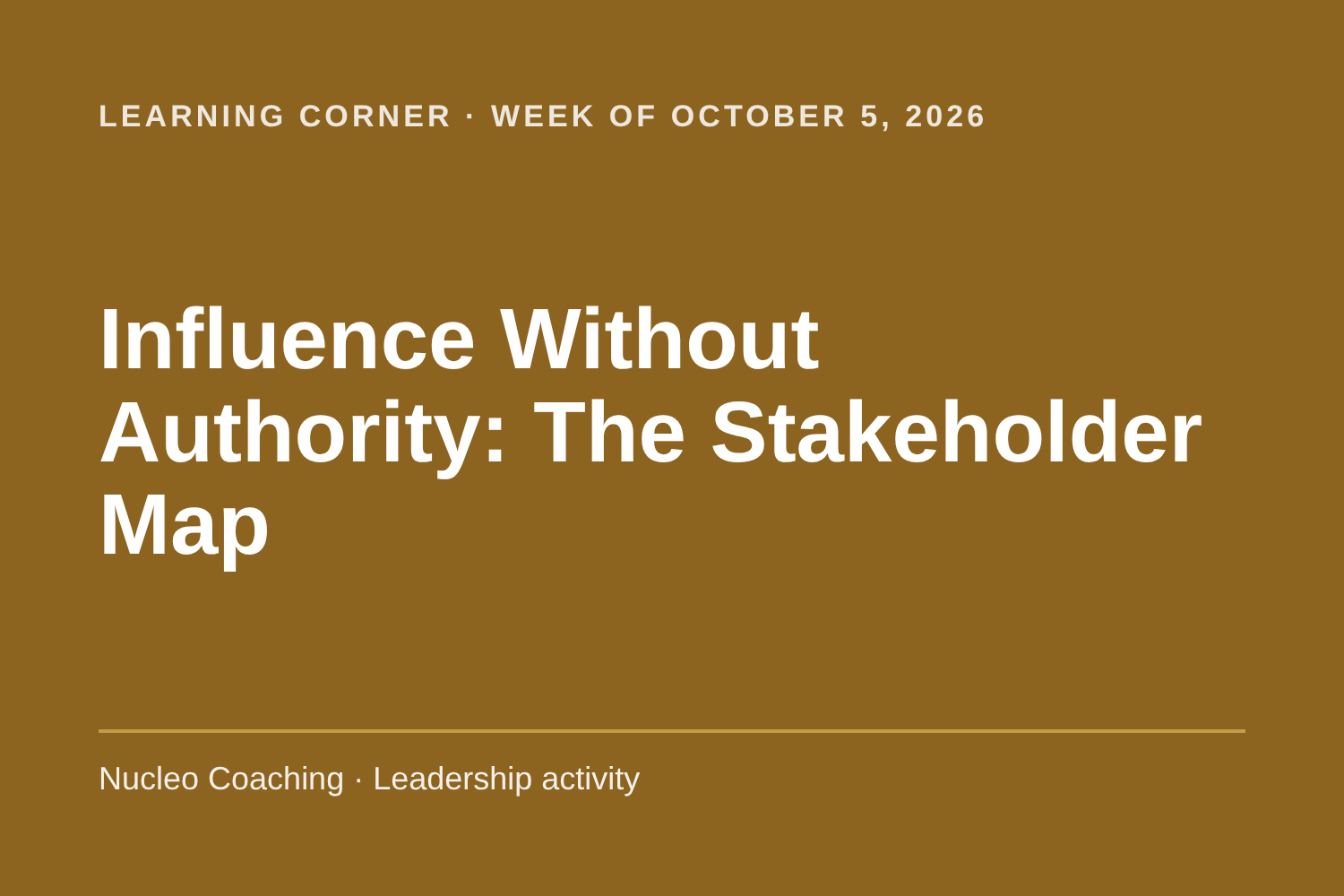 Learning Corner: Influence Without Authority: The Stakeholder Map