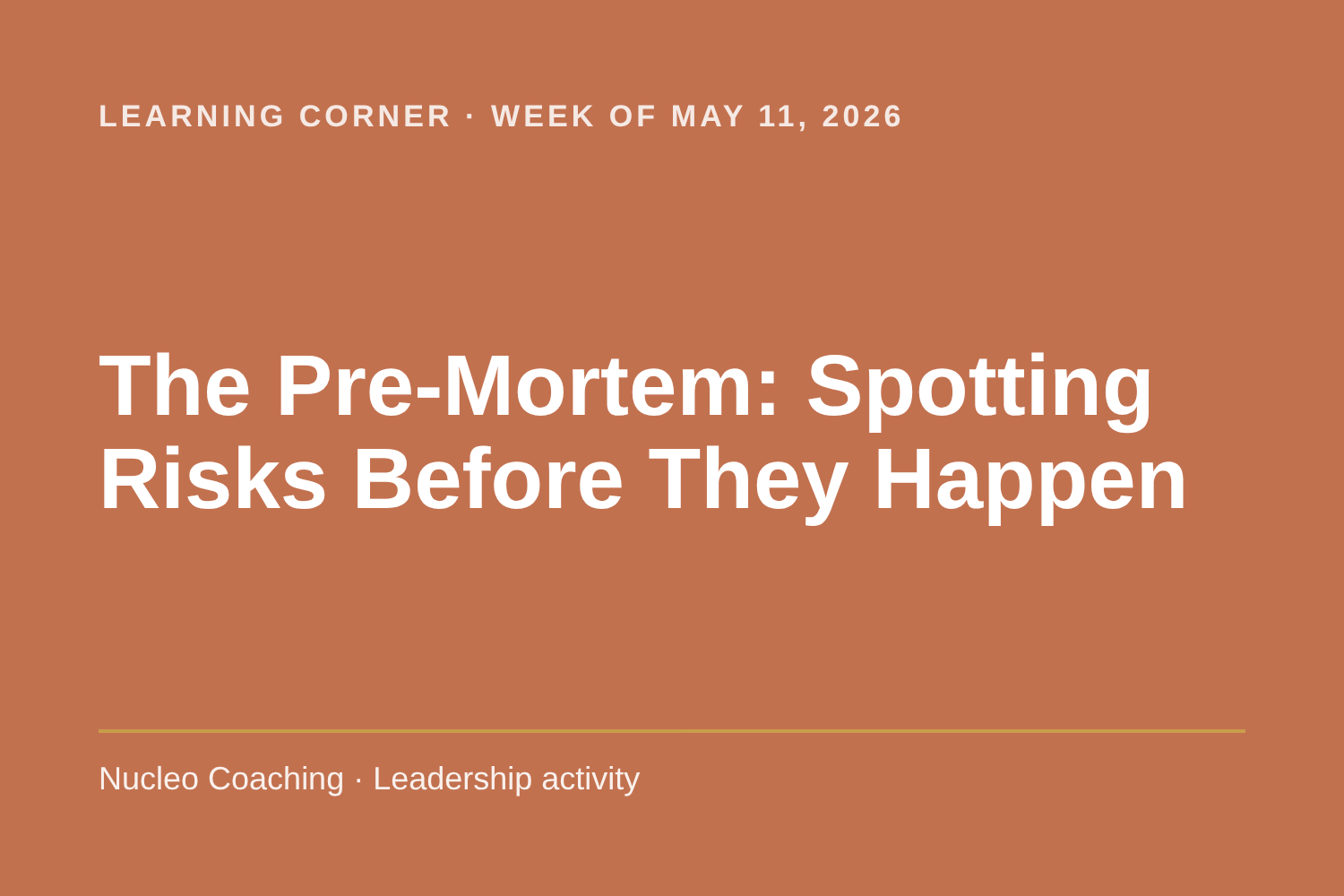 Learning Corner: The Pre-Mortem: Spotting Risks Before They Happen