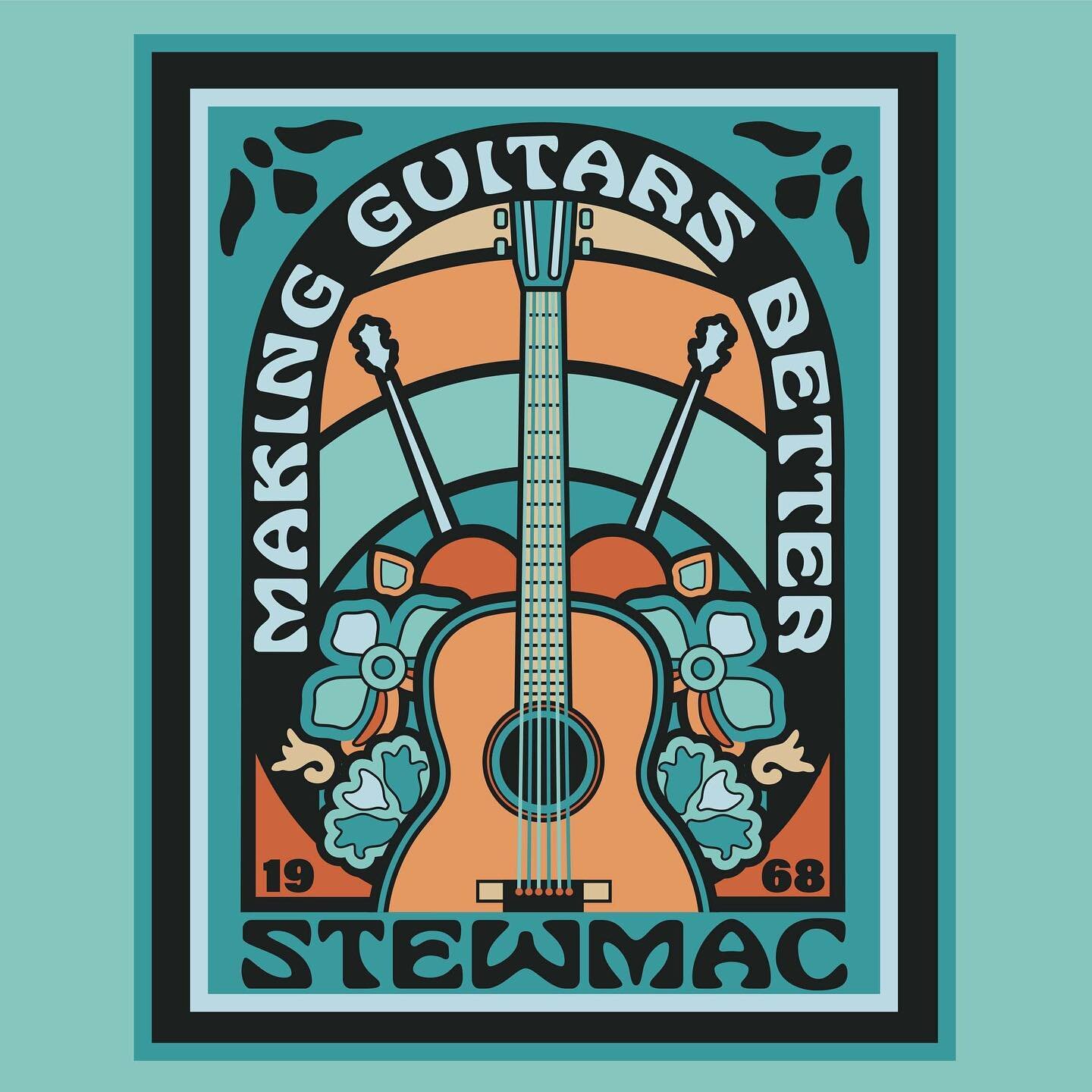Excited to finally share the 2nd poster I created for a series of merch by @stewmac_guitar 
Both poster designs are a nod to Stewmac&rsquo;s 1968 beginnings and now available as various merch items on their site! 🎸
.
.
Thanks again to the fabulous @
