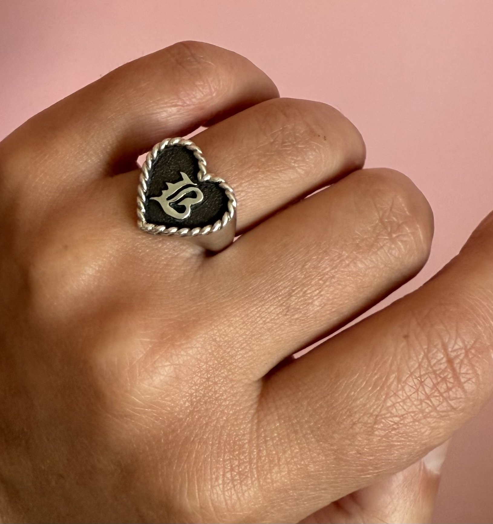 Initial Heart Signet Ring