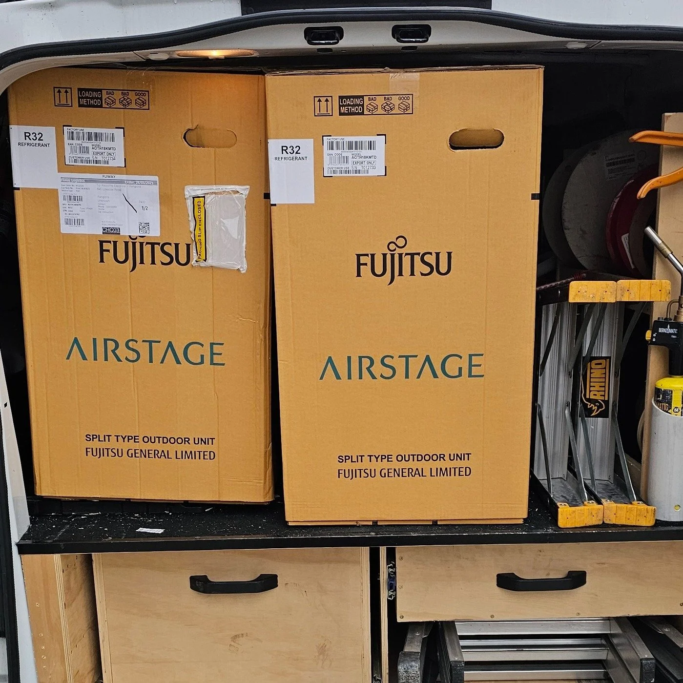 A couple of Fujitsu heat pumps on their way to their new homes!