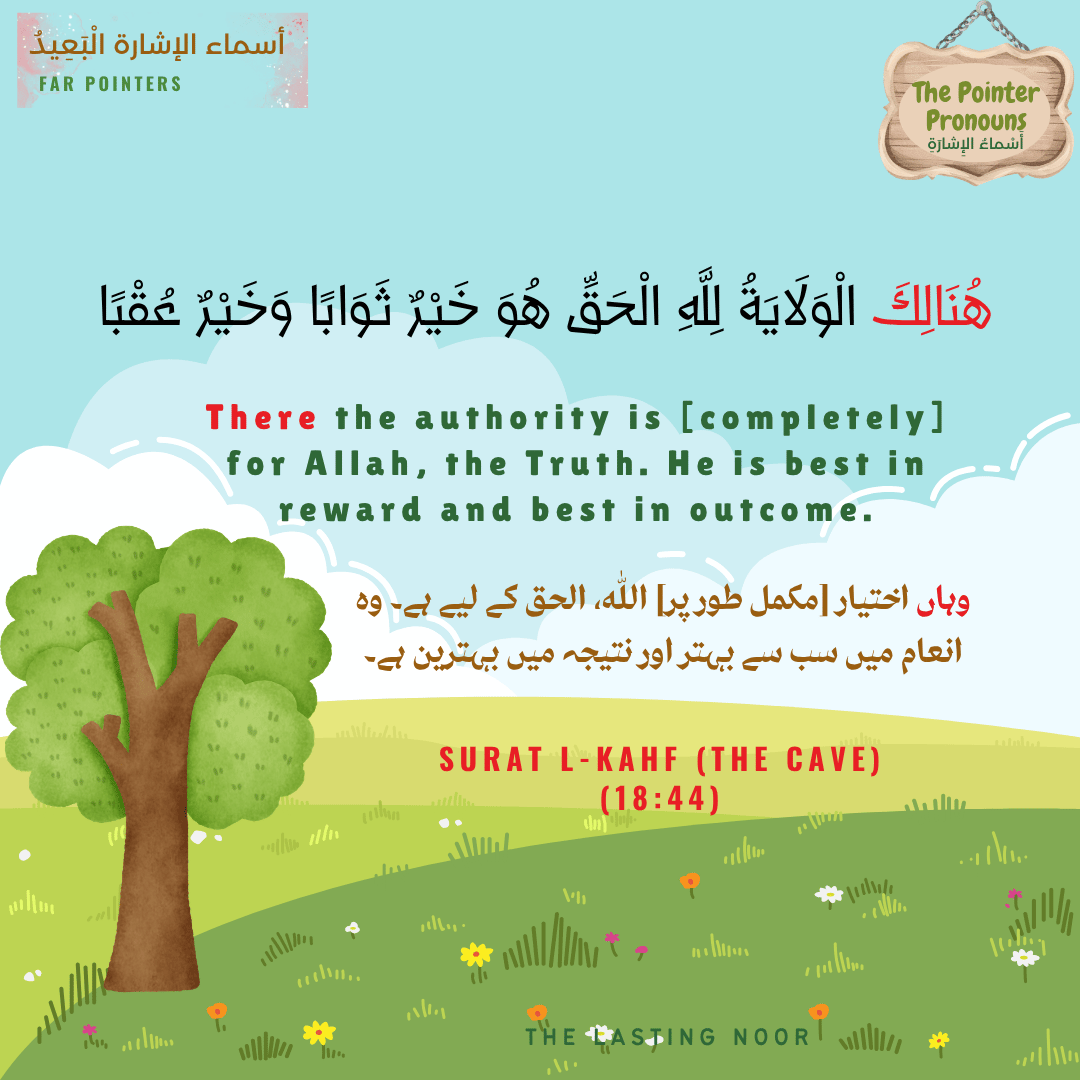 أَسْماءُ الإِشارَةِ The Pointer Pronouns - far pointers - هُنَاكَ and هُنَالِكَِ - location pointers - أسماء الإشارة  للمكان - examples from the Quran - 4
