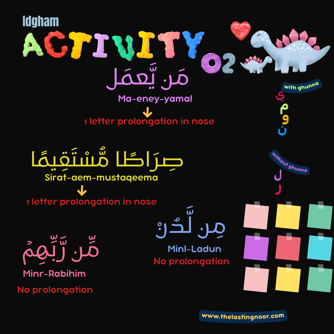 noon sakinah - idgham إدغام  - examples from the Quran