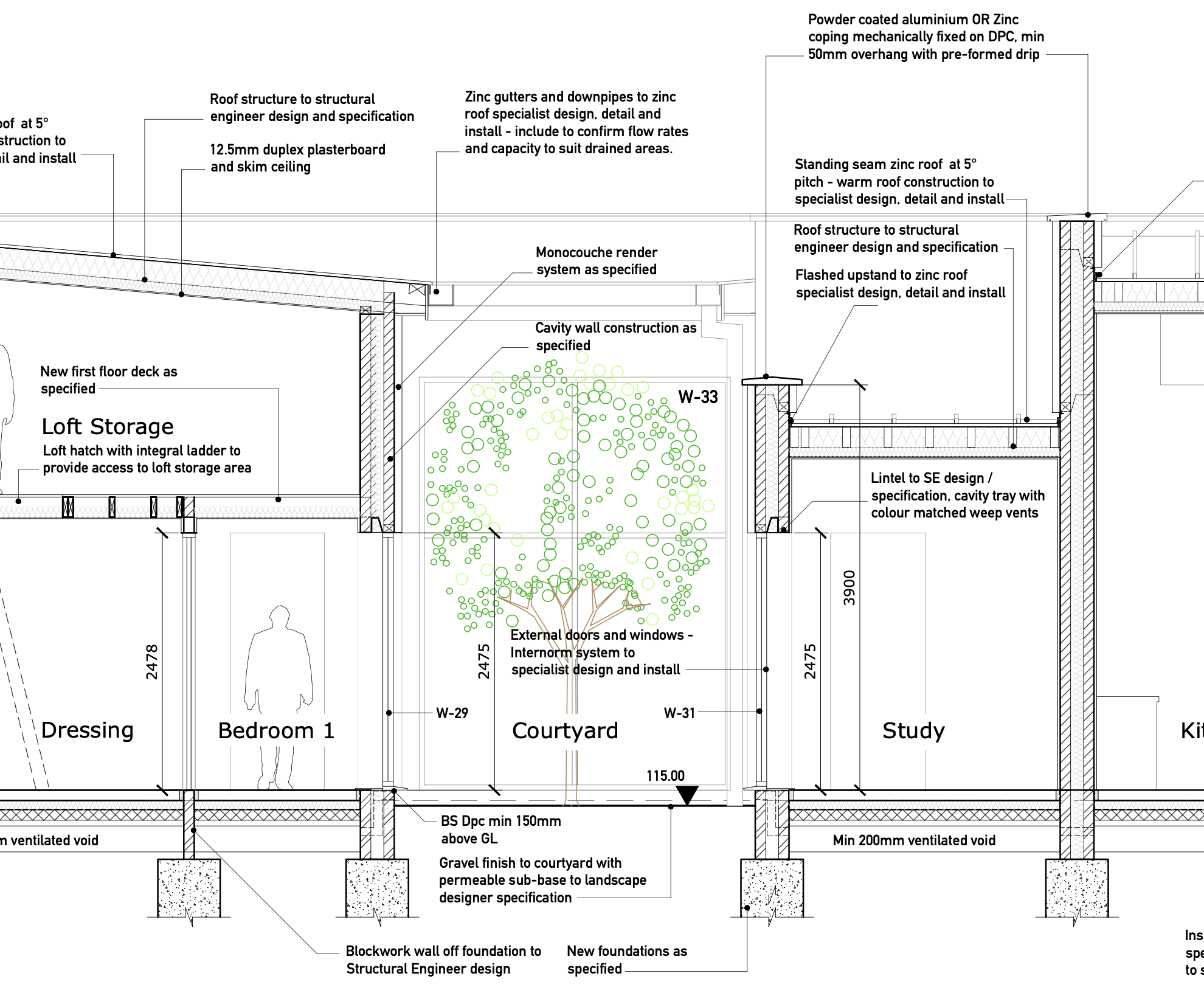 Hampton Architecture Building Regulations Drawing - New build cross section