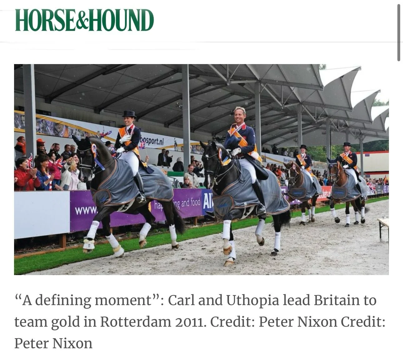 What a very sad day 😢 RIP two absolute legends of horses 🐴

Valegro and Uthopia did life together, from competitions to stables, grazing together and growing old together. 
Always side by side whether in public or behind the scenes. 

Thoughts are 