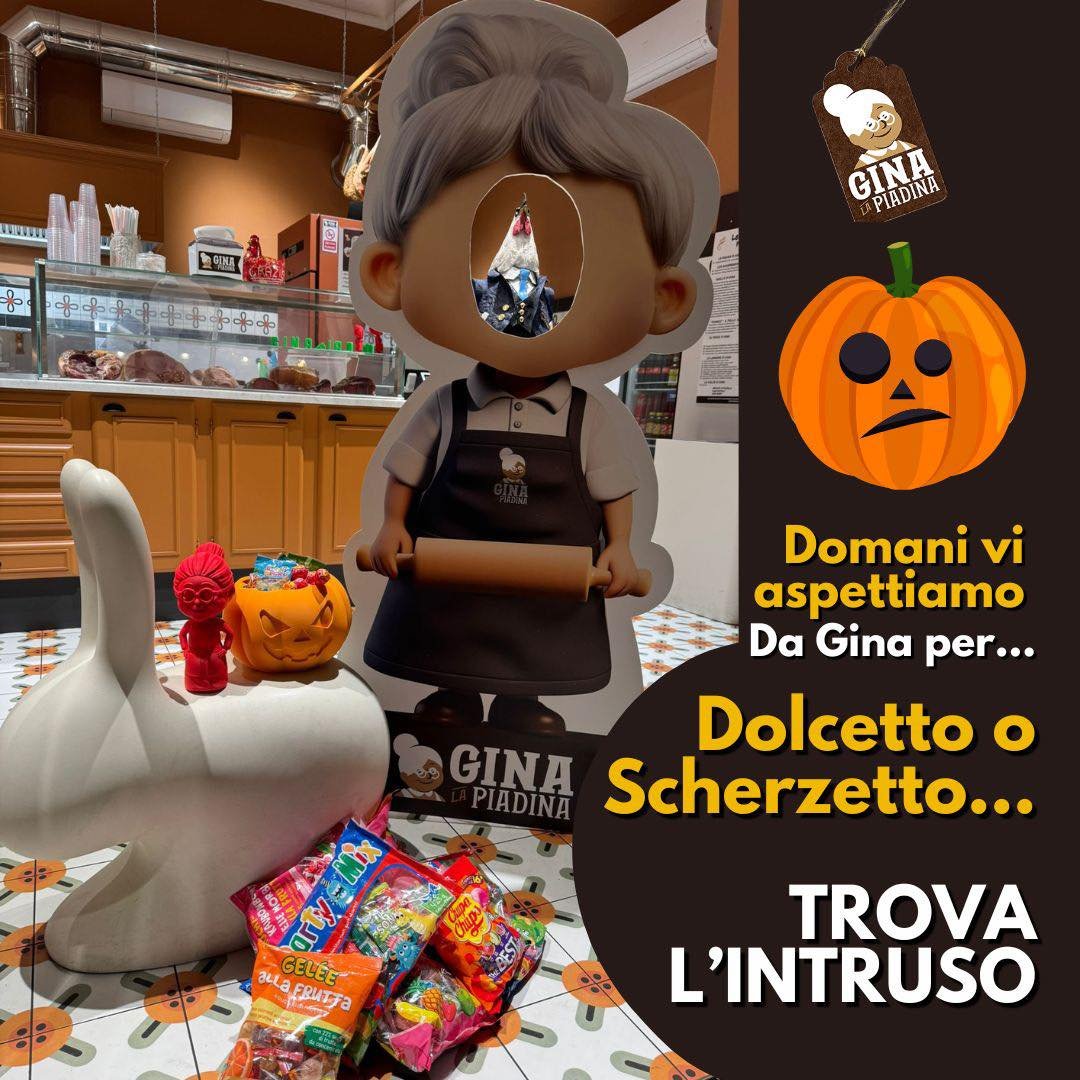 🎃👻 Ragazzi, ci siamo! Domani 31 ottobre tutto il giorno da Gina la Piadina per un Halloween da paura! 👹🕸️

Vi aspettano dolcetti, scherzetti e ovviamente le mitiche piadine di Gina 😜🌯&hellip; Pronti a scovare l&rsquo;intruso nella foto? 👀🎩 Se